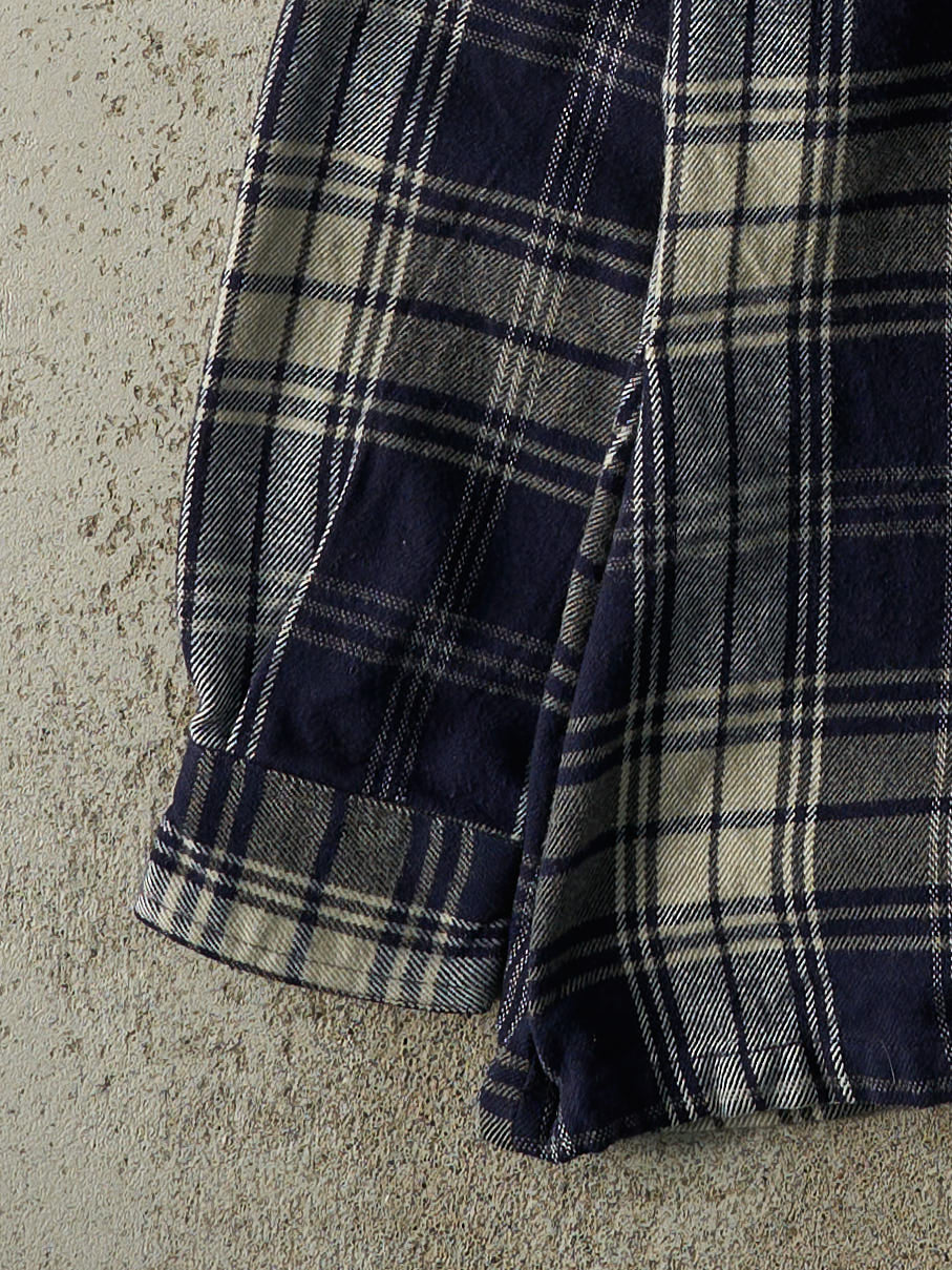 Vintage 90s Navy Blue Zip Up Flannel Long Sleeve (S/M)