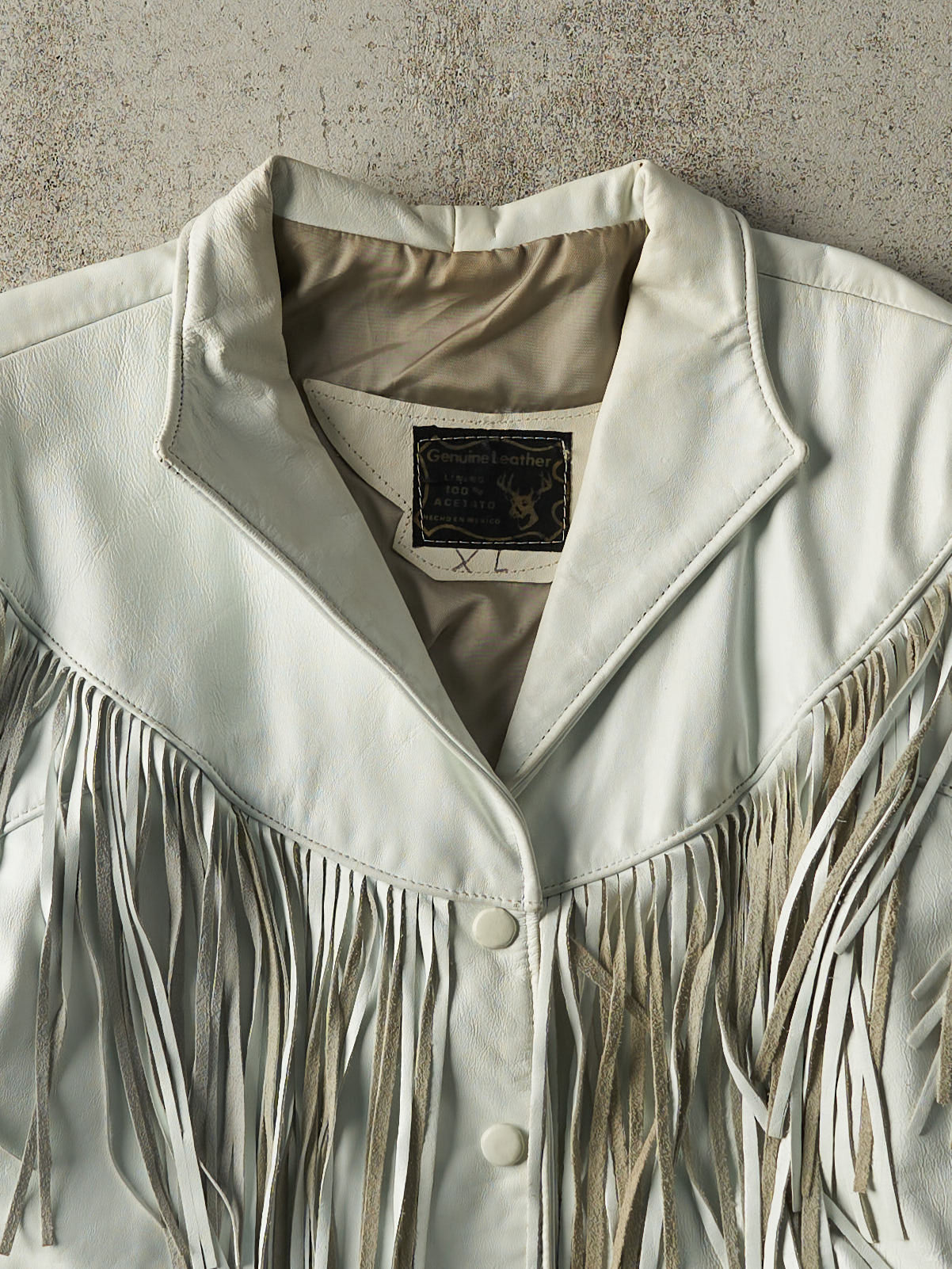 Vintage 80s White Leather Tassel Jacket (XS)