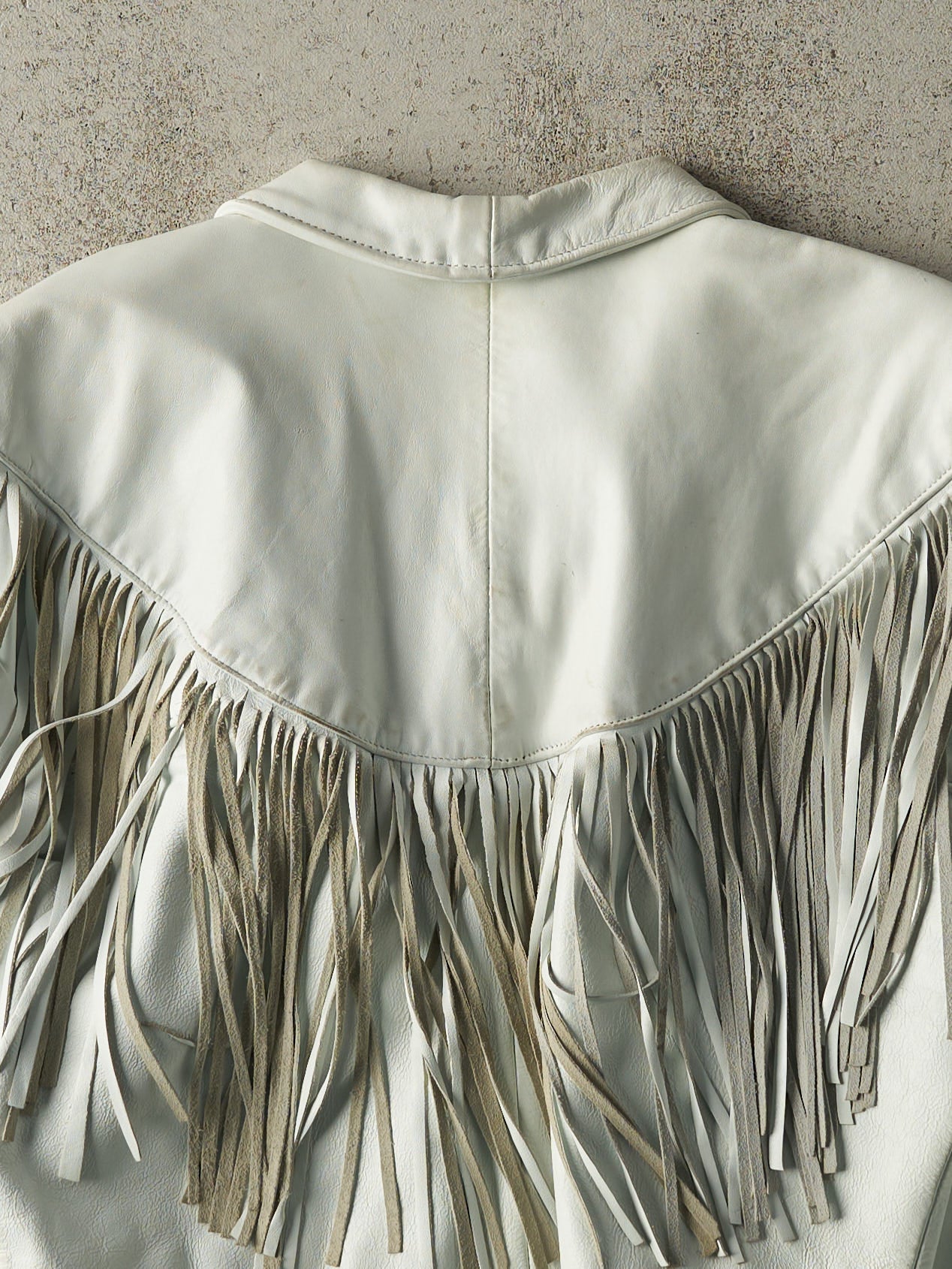 Vintage 80s White Leather Tassel Jacket (XS)
