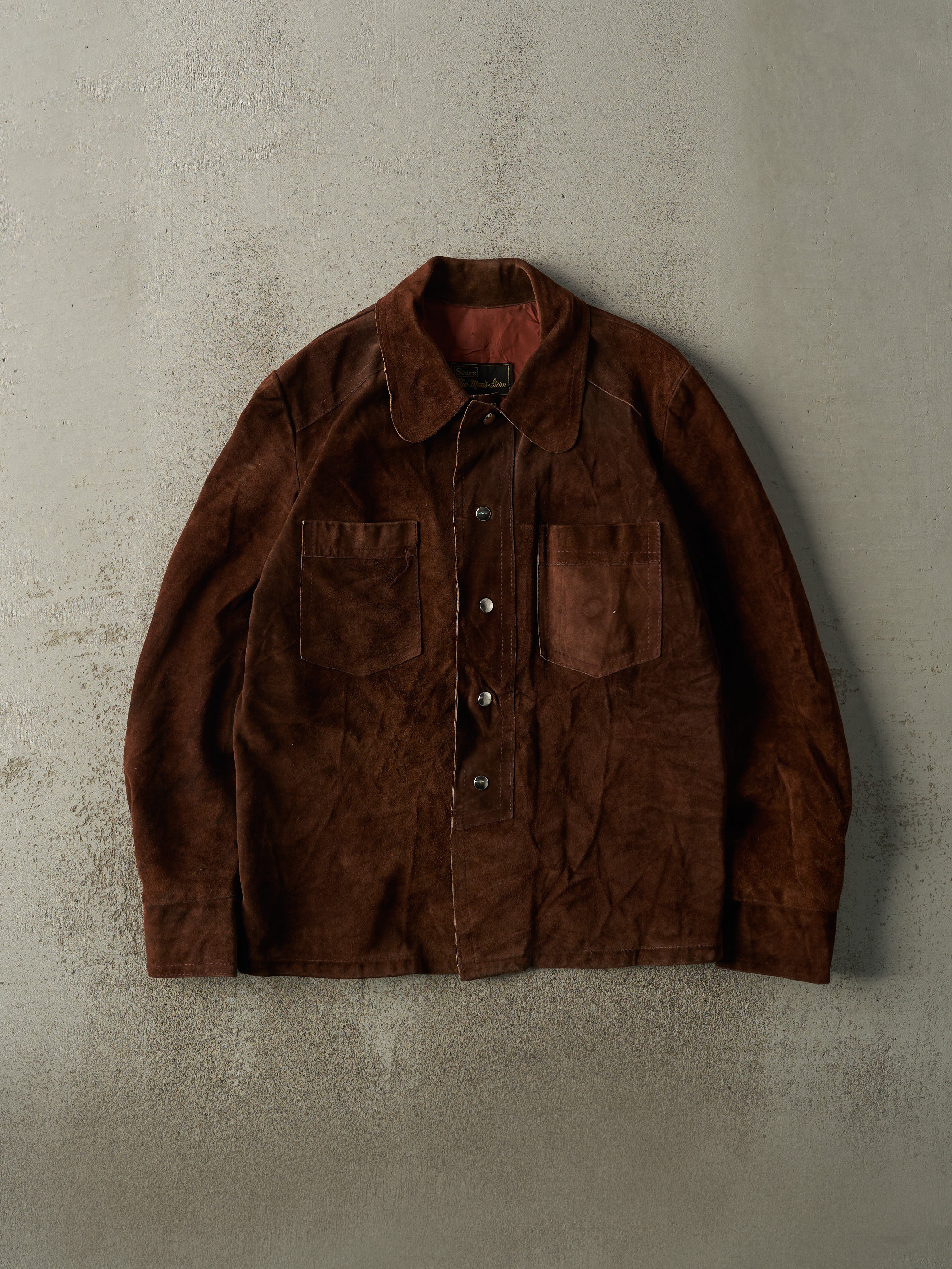 Vintage 70s Brown Suede Button Up Lightweight Jacket (L)