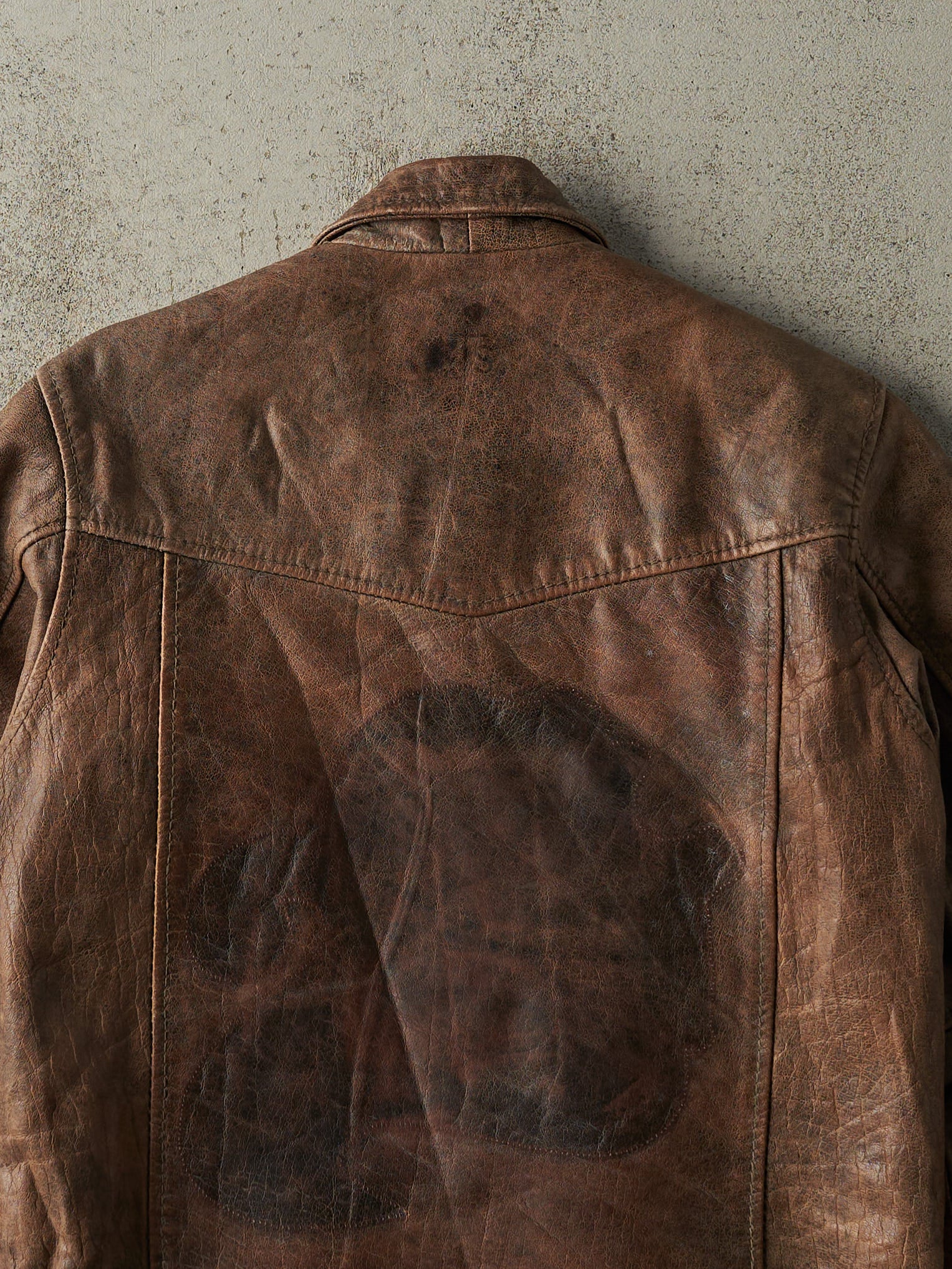 Vintage Y2K Brown Embroidered Leather Jacket (S/M)