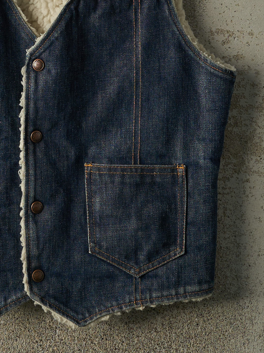 Vintage 70s Dark Wash Sherpa Lined Denim Vest (S/M)