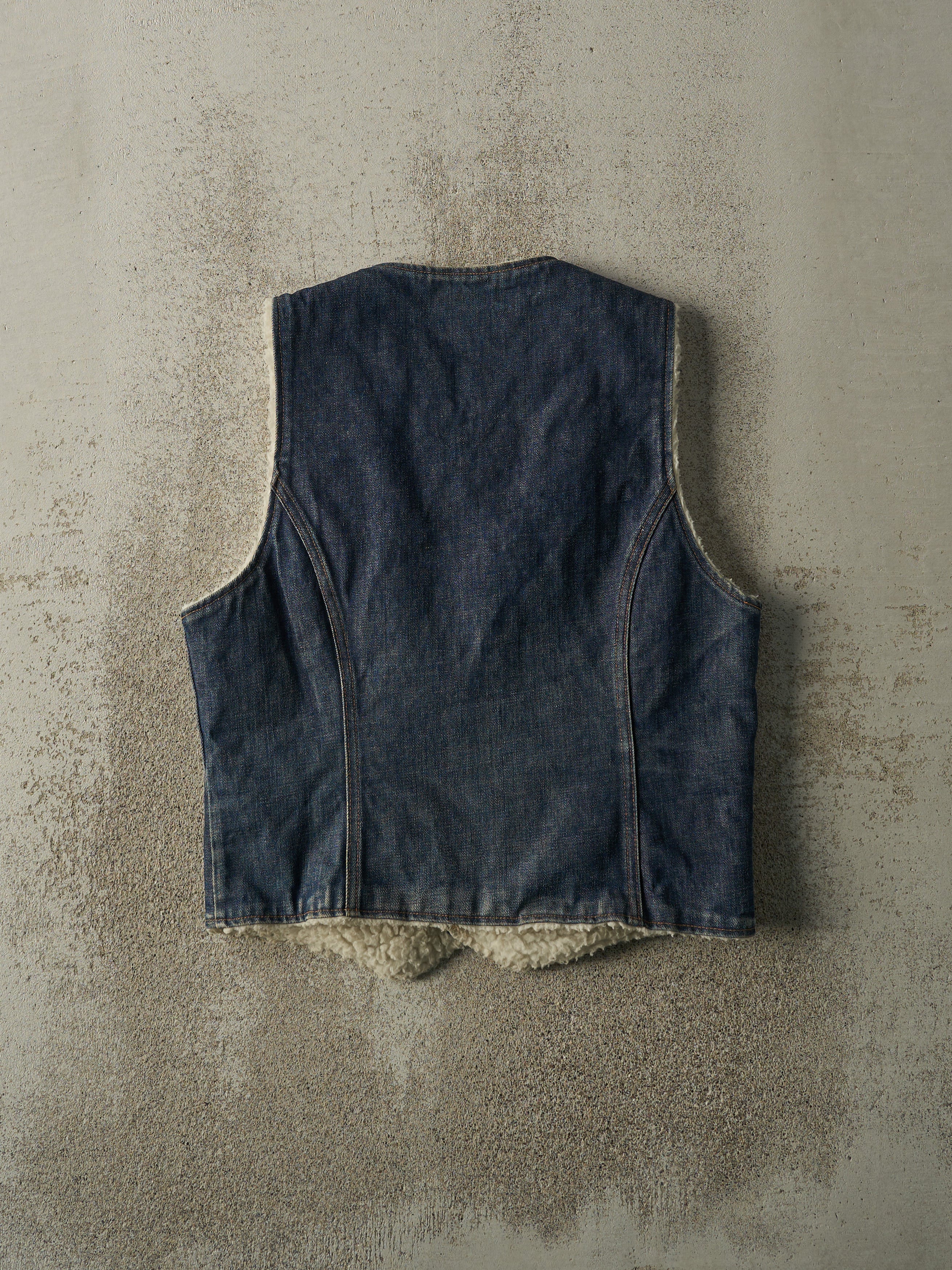 Vintage 70s Dark Wash Sherpa Lined Denim Vest (S/M)
