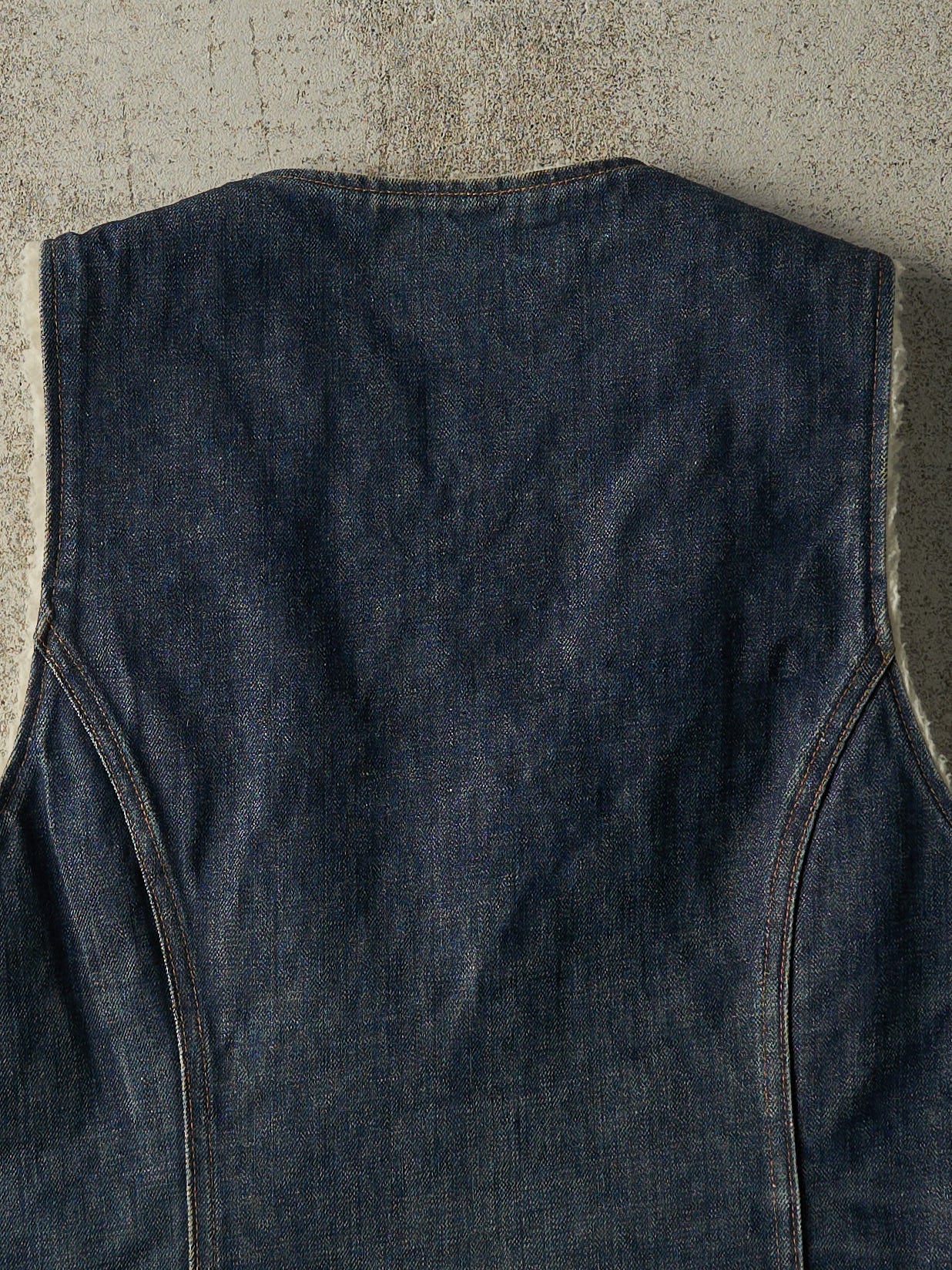 Vintage 70s Dark Wash Sherpa Lined Denim Vest (S/M)