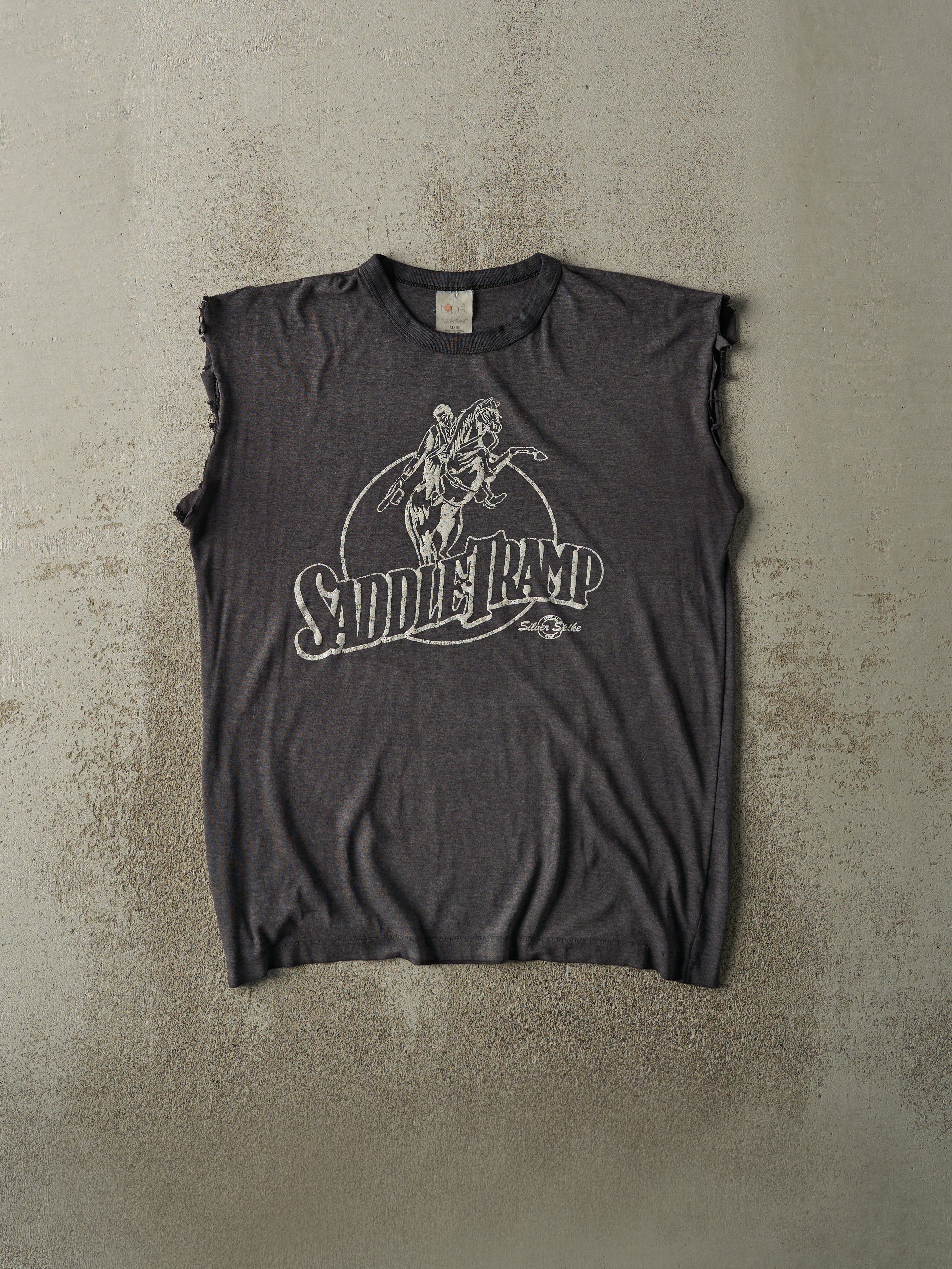 Vintage 90s Charcoal Grey Saddle Tramp Cut Off Tee (M/L)