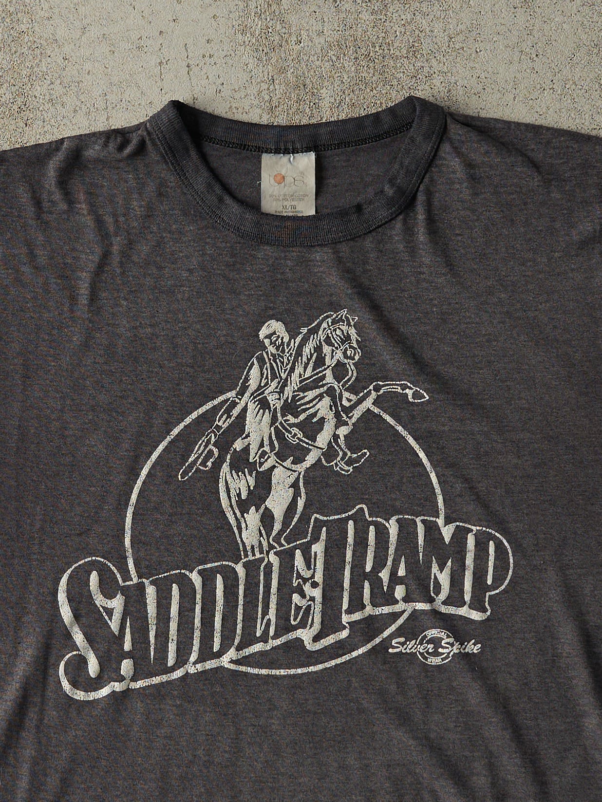 Vintage 90s Charcoal Grey Saddle Tramp Cut Off Tee (M/L)