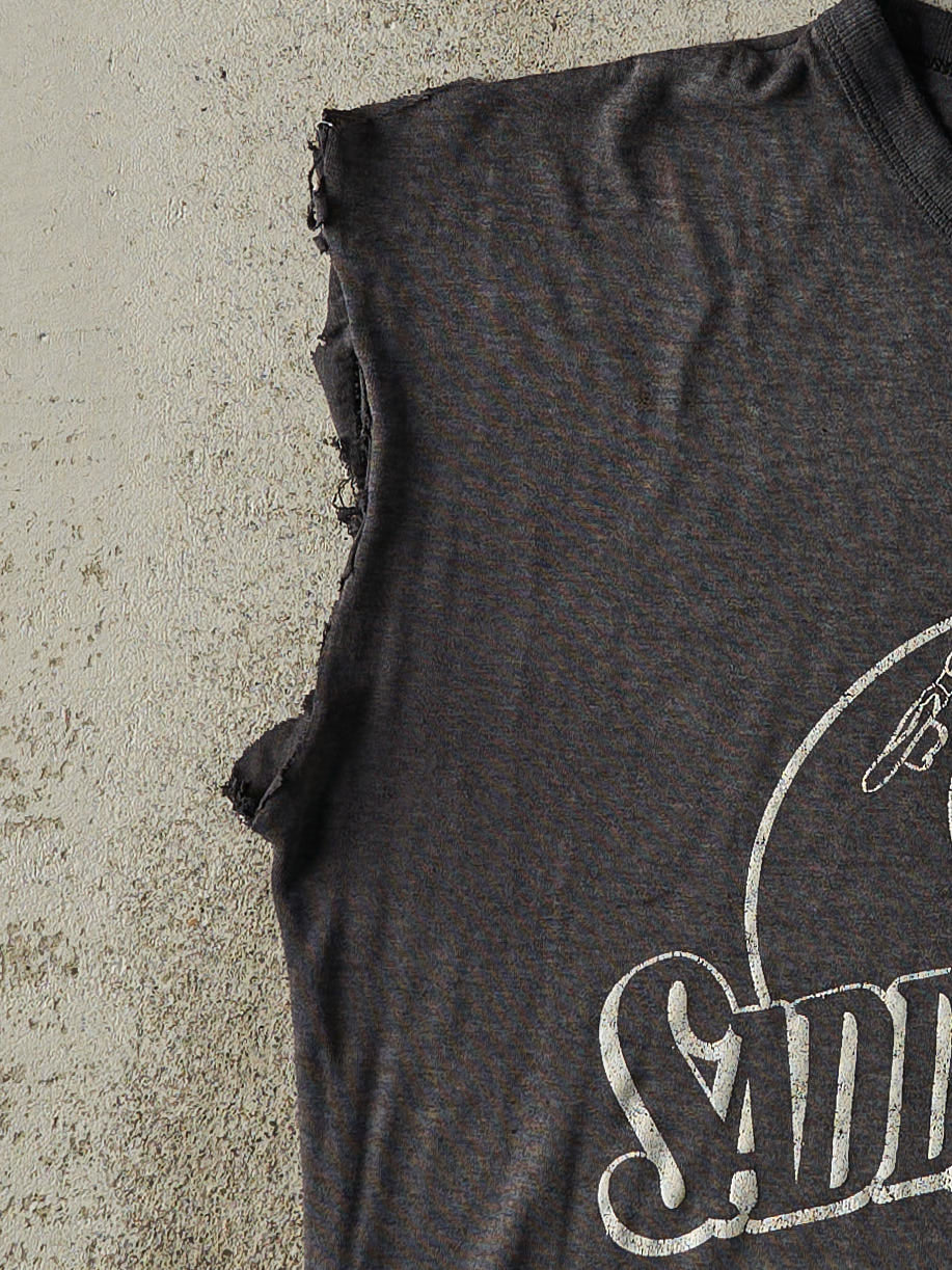 Vintage 90s Charcoal Grey Saddle Tramp Cut Off Tee (M/L)