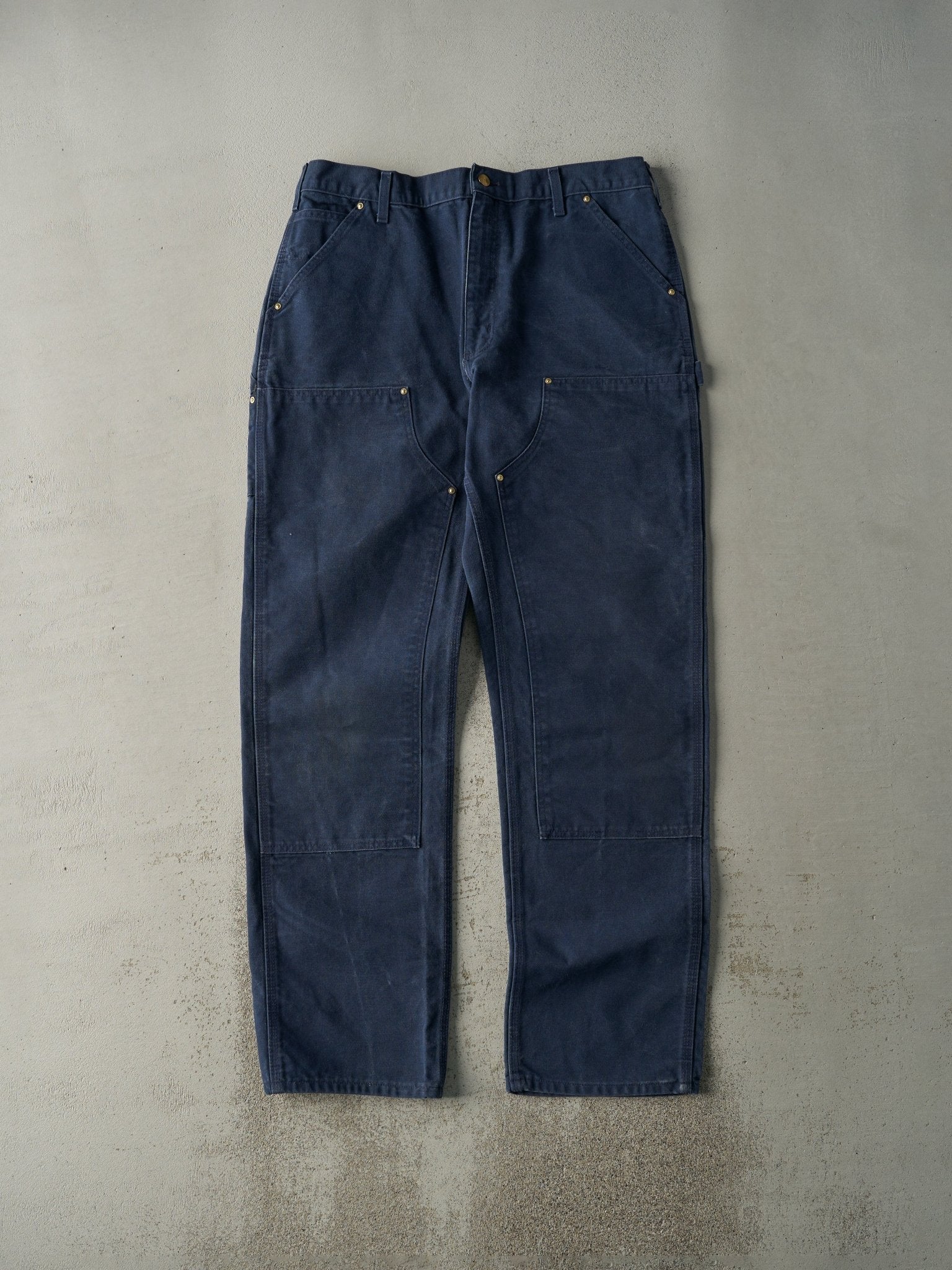 Vintage 90s Washed Navy Blue Carhartt Double Knee Carpenter Pants (36x35.5)