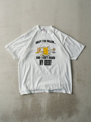 Vintage 91' White "I Can't Reach My Beer!" Slogan Tee (M)