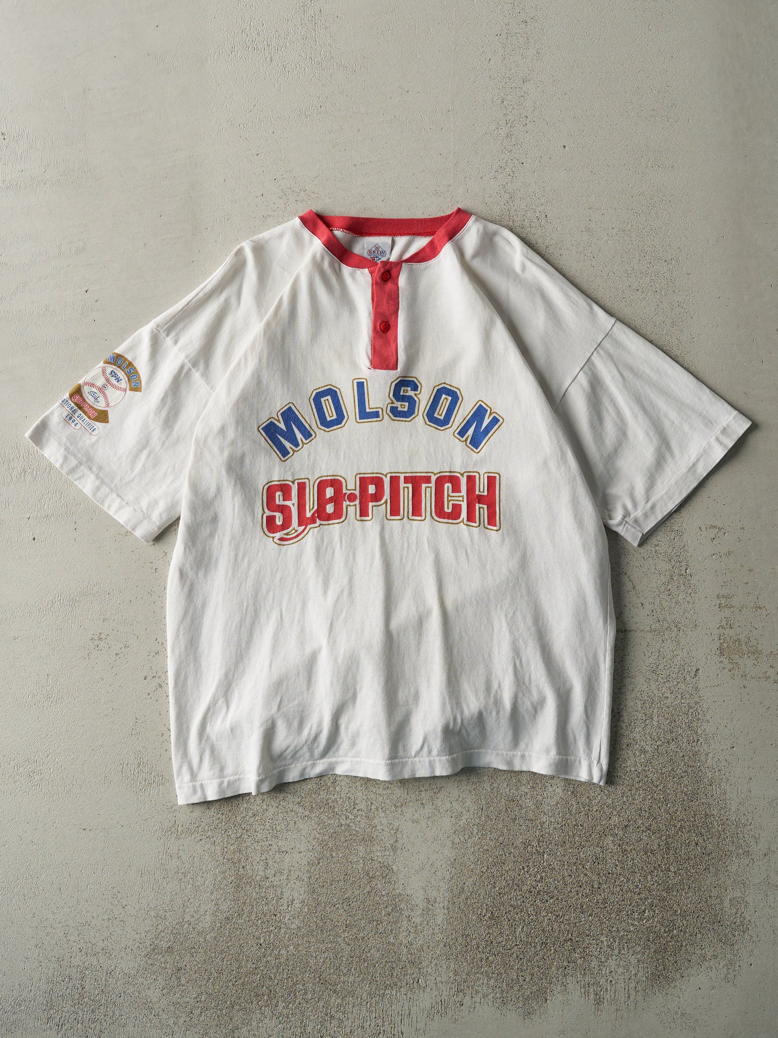 Vintage 94' White Molson Slo-Pitch National Qualifier Quarter Button Tee (M/L)