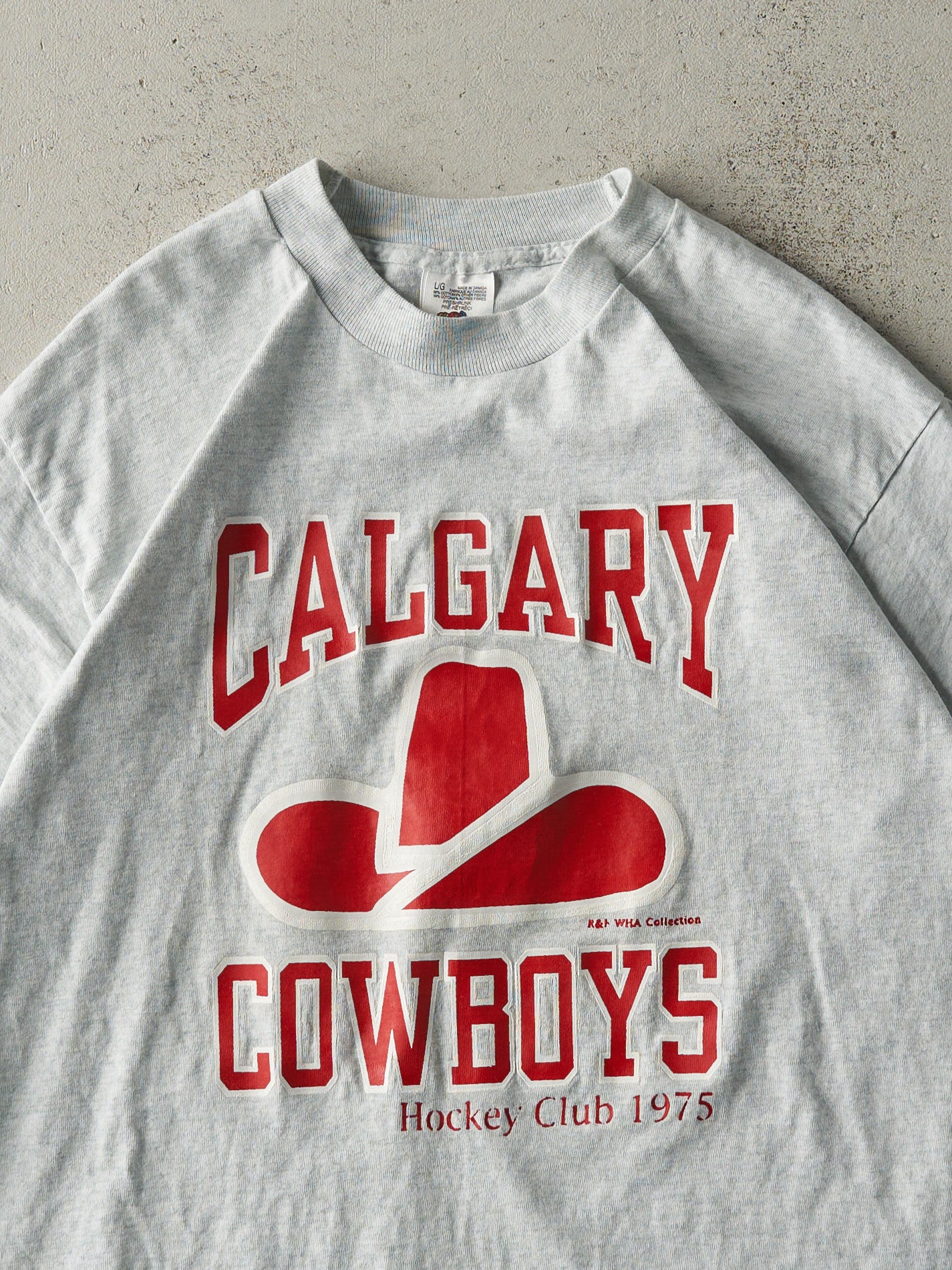 Vintage 75' Heather Grey Calgary Cowboys Hockey Club Single Stitch Tee (M)