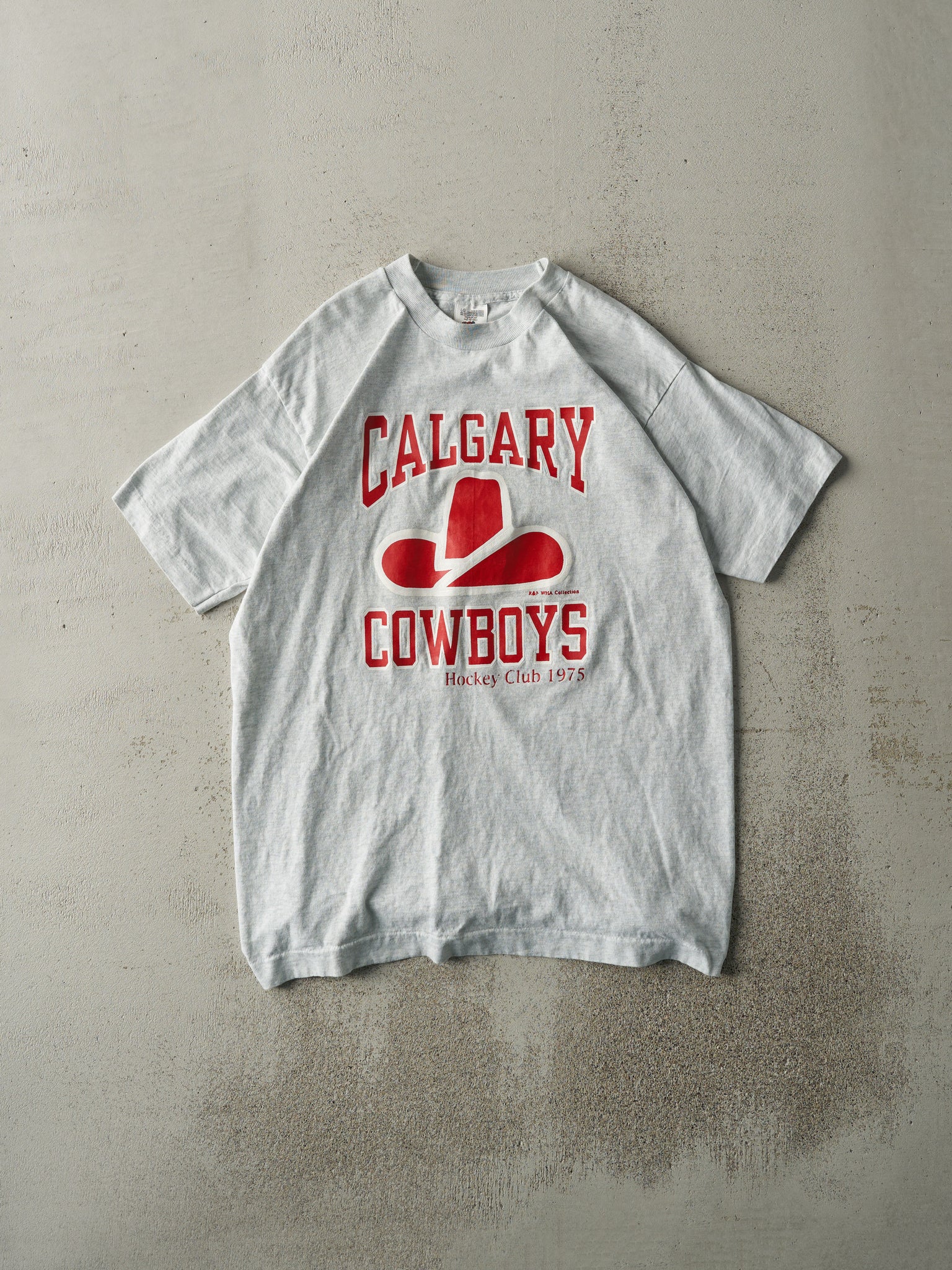 Vintage 75' Heather Grey Calgary Cowboys Hockey Club Single Stitch Tee (M)