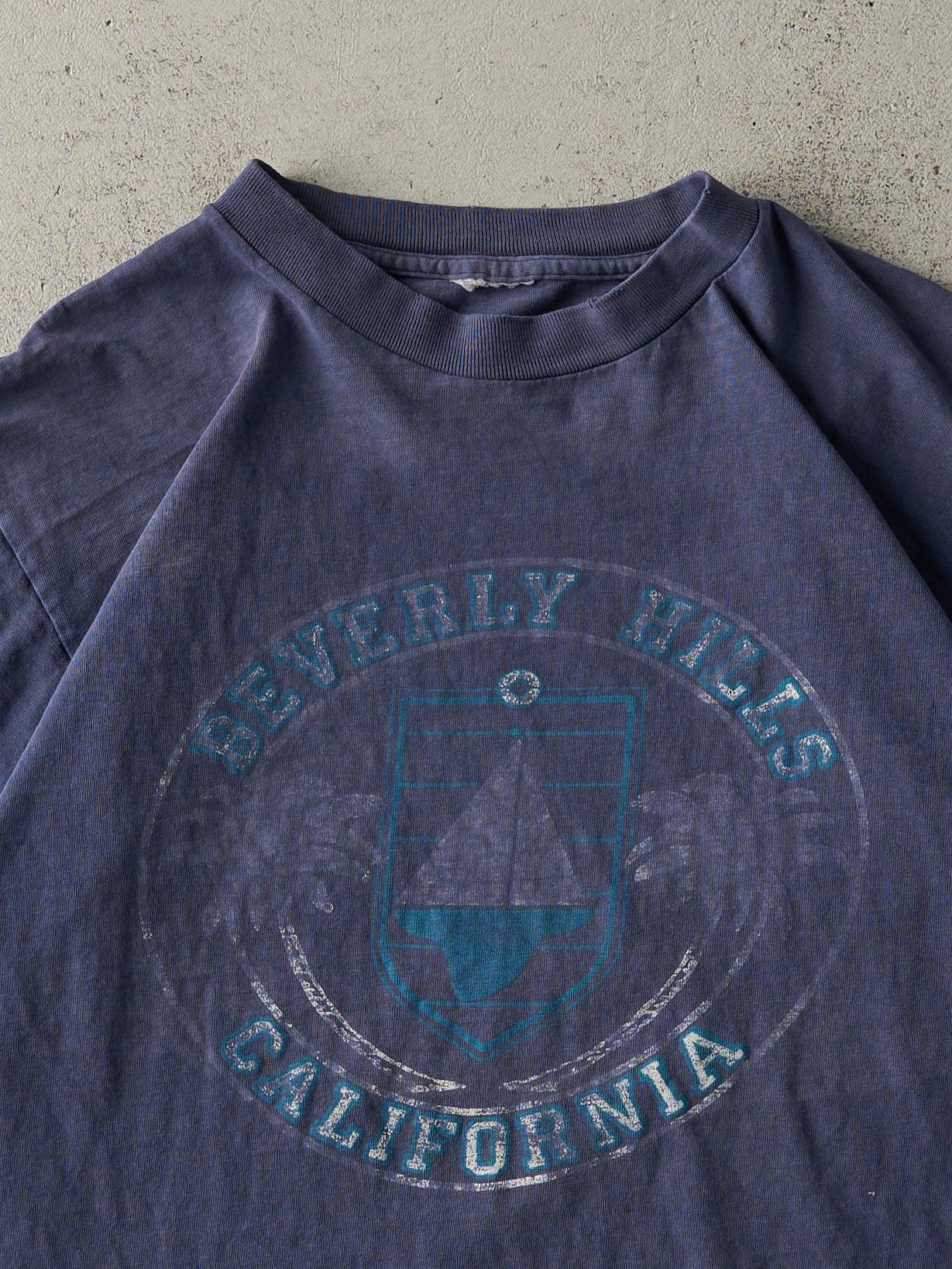 Vintage 90s Navy Blue Beverly Hills California Single Stitch Tee (M)