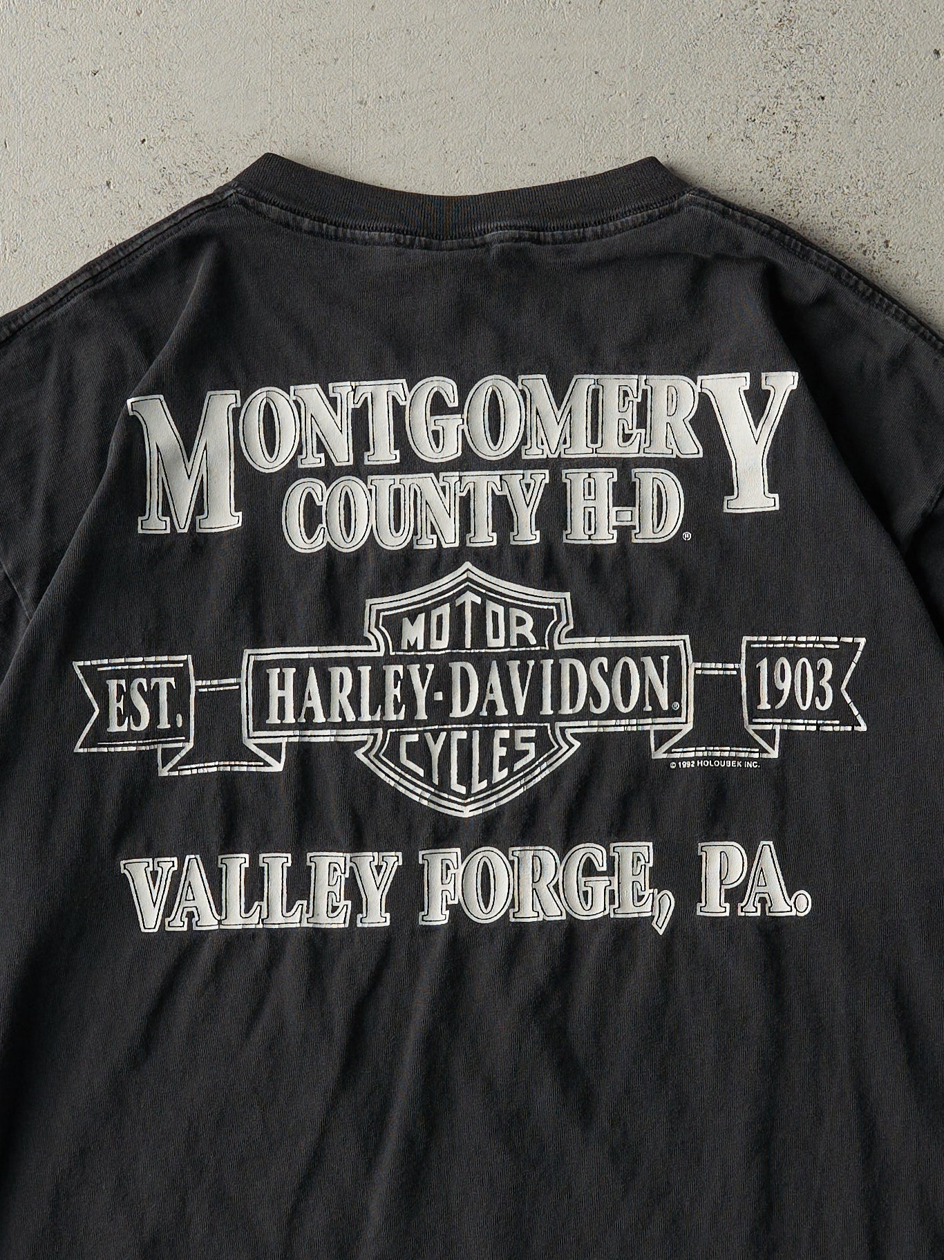 Vintage 92' Faded Black Valley Forge, PA Harley Davidson Single Stitch Tee (M)