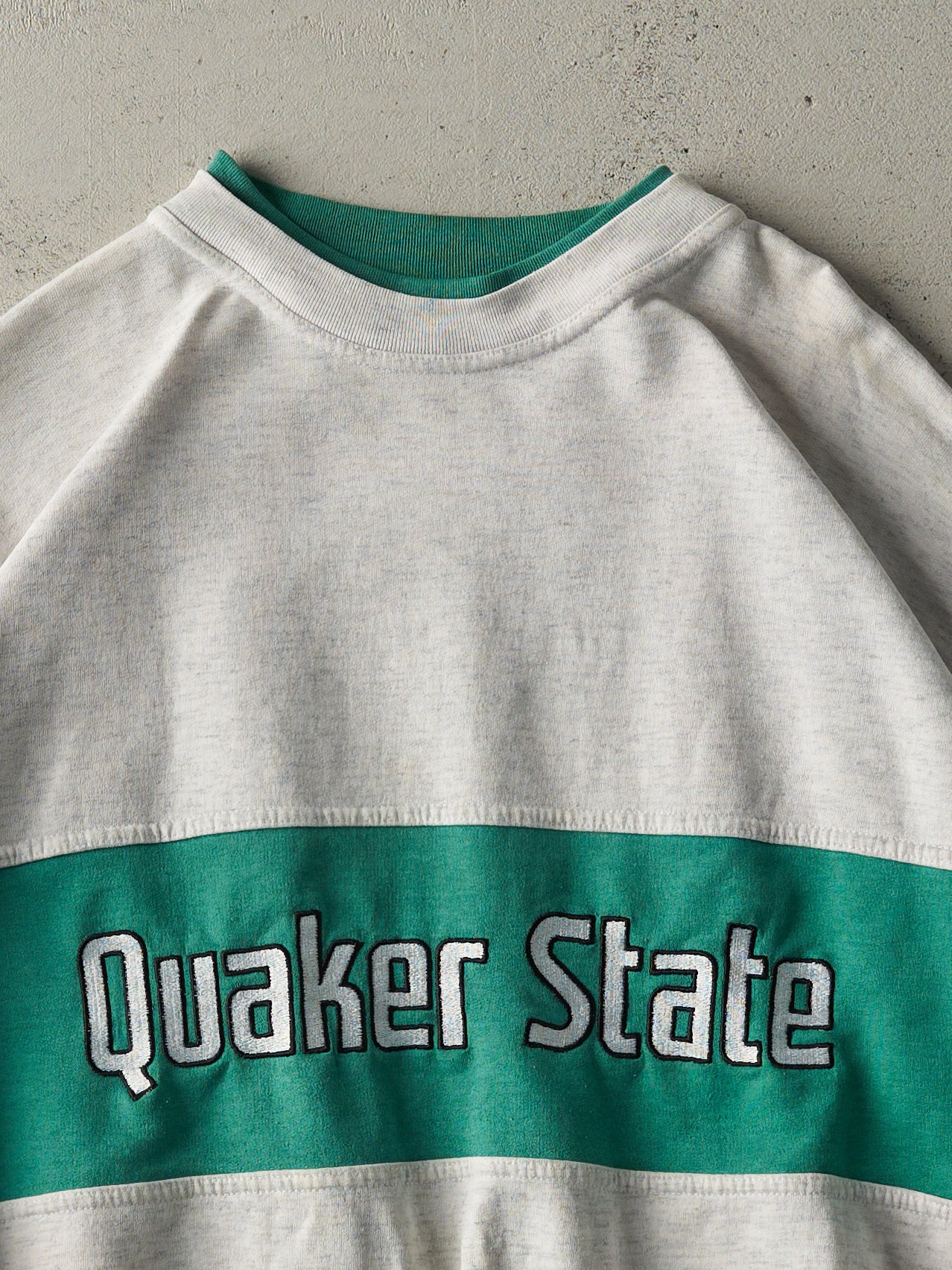 Vintage 90s Heather Grey Quaker State Double Neck Crewneck (L)