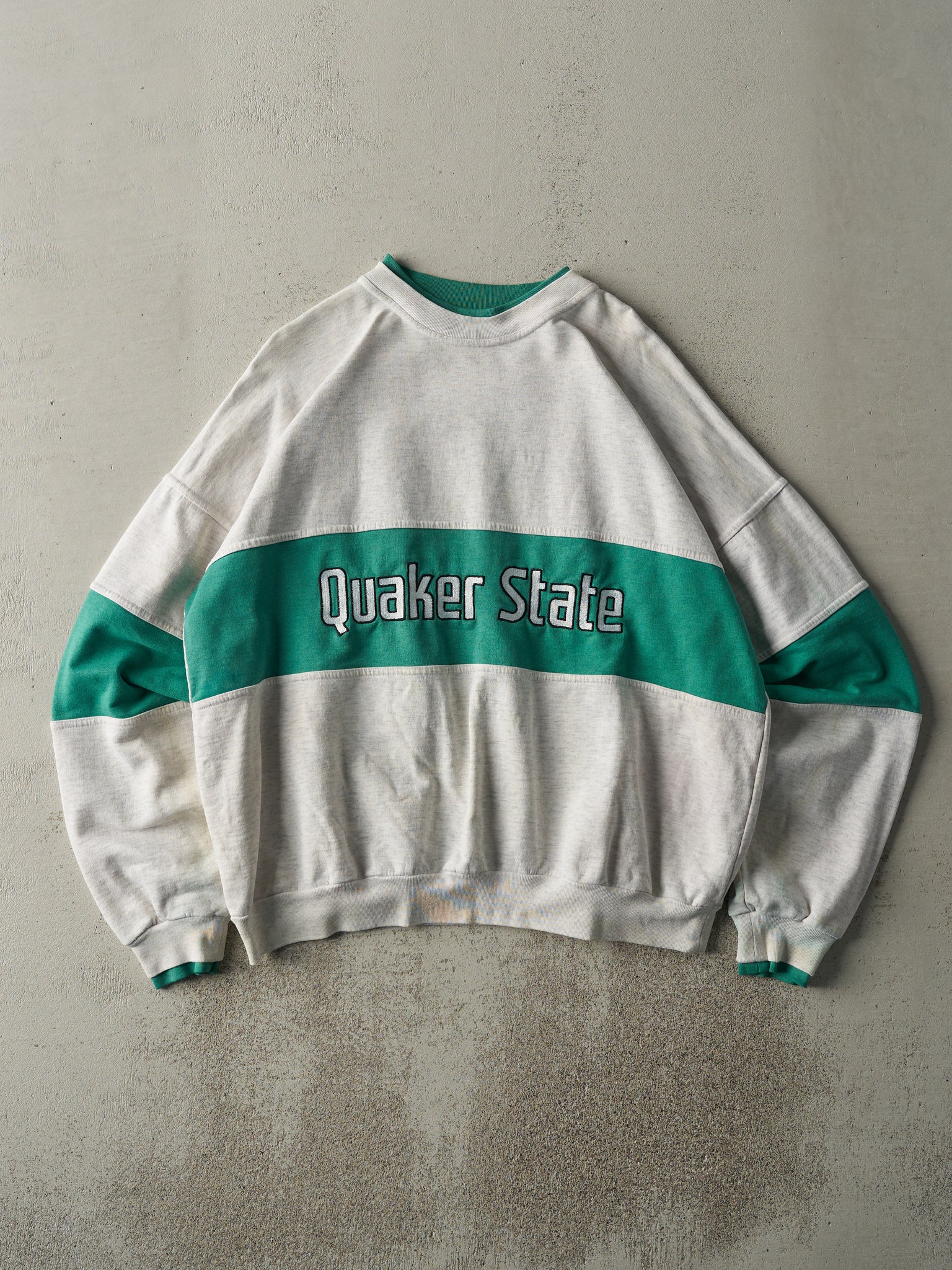 Vintage 90s Heather Grey Quaker State Double Neck Crewneck (L)