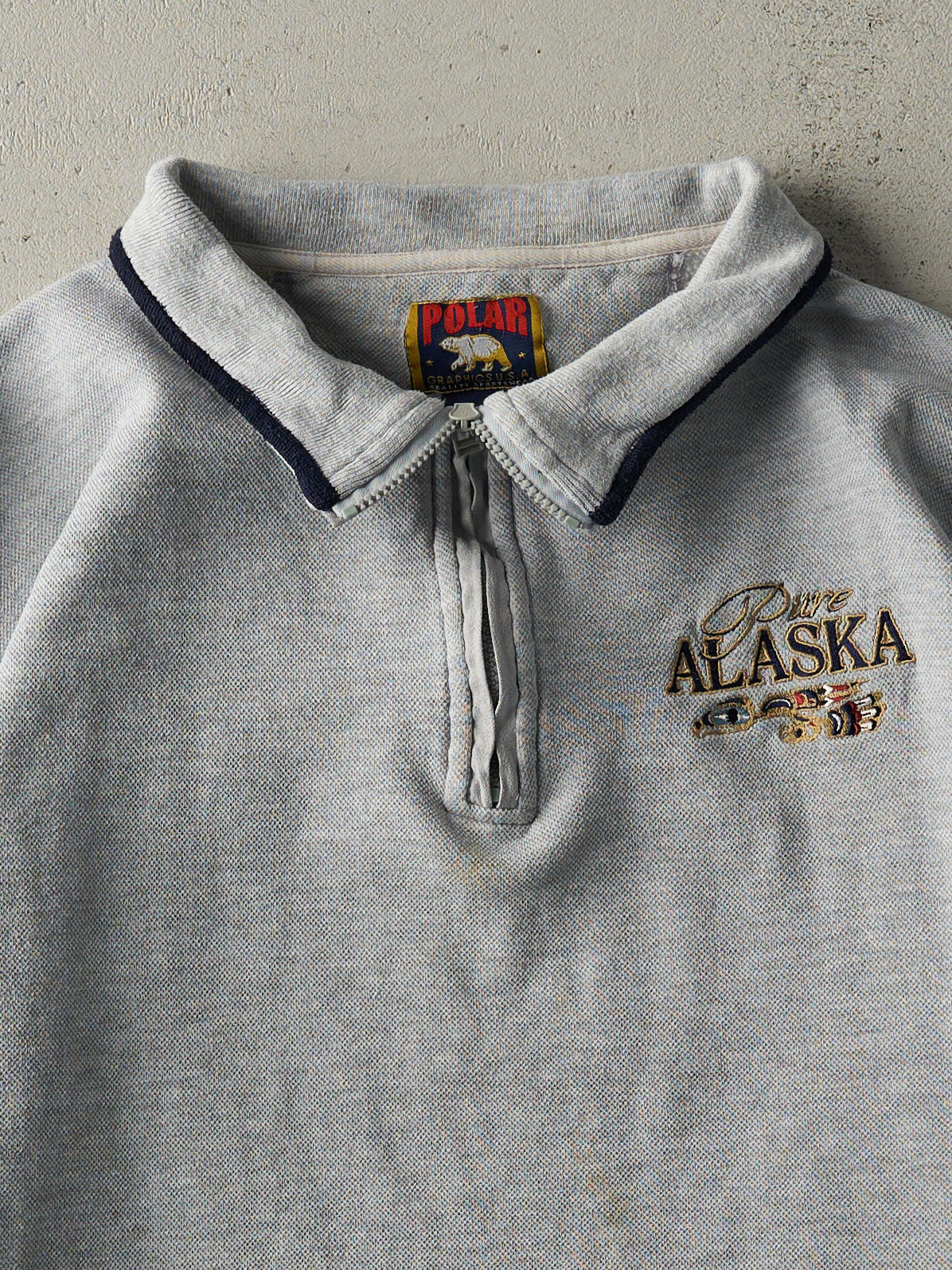 Vintage 90s Grey Embroidered Pure Alaska Quarter Zip Sweatshirt (L)