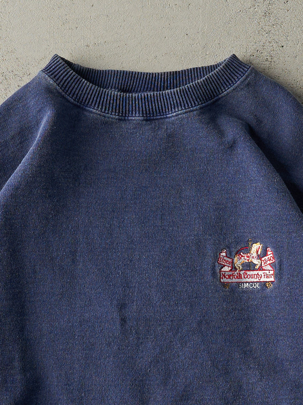 Vintage 90s Washed Navy Blue Embroidered Norfolk County Fair Crewneck (M)
