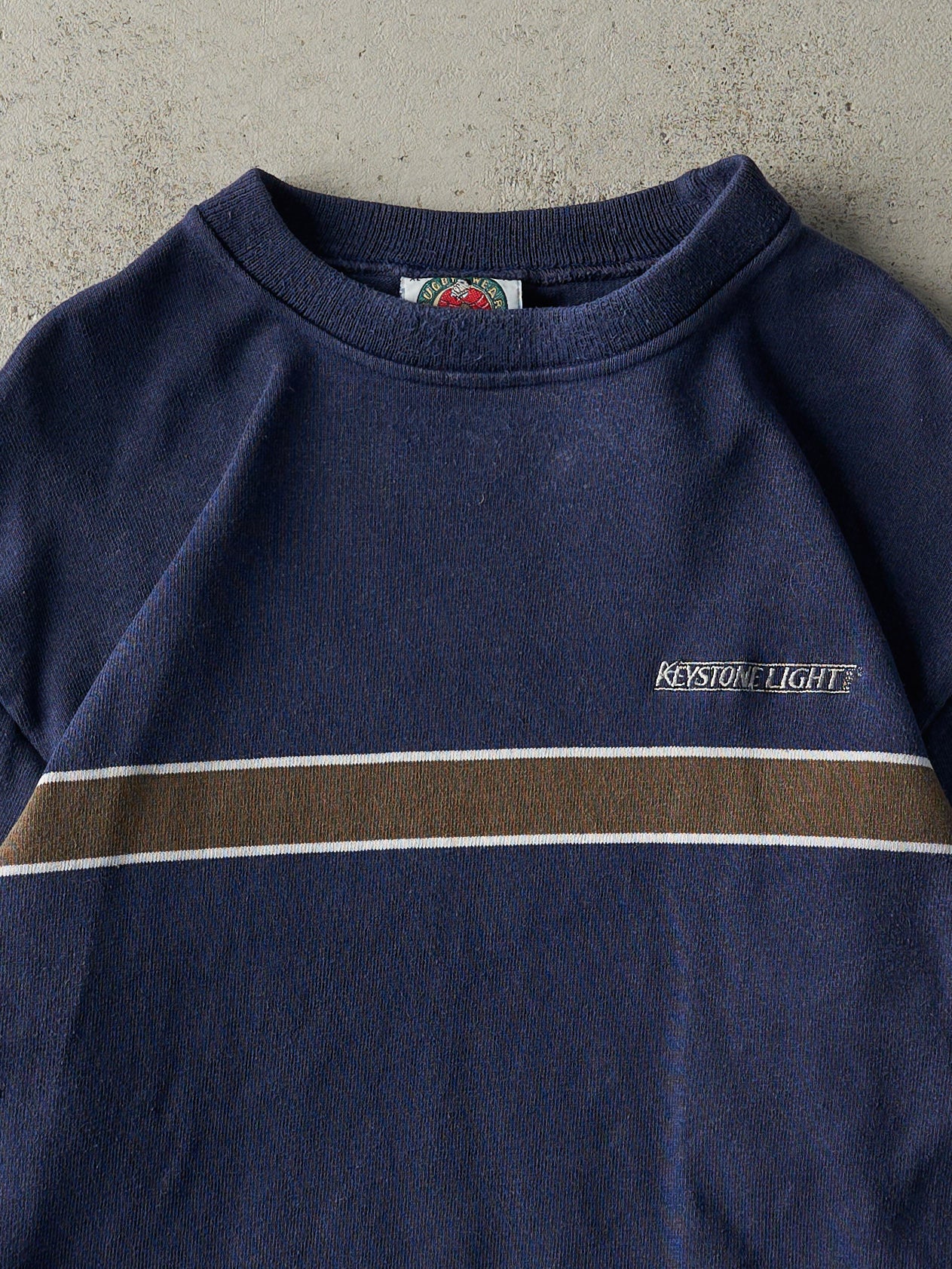 Vintage Y2K Navy Blue & Green Embroidered Keystone Light Crewneck (M)