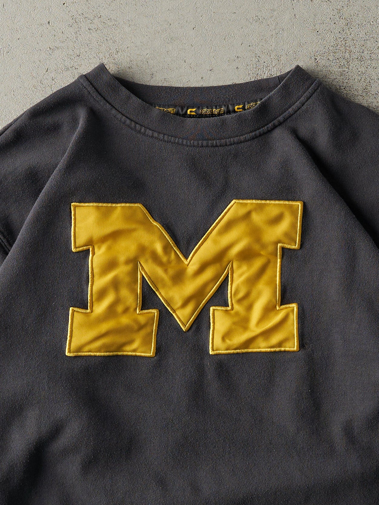 Vintage Y2K Charcoal Grey Embroidered University of Michigan Crewneck (L)