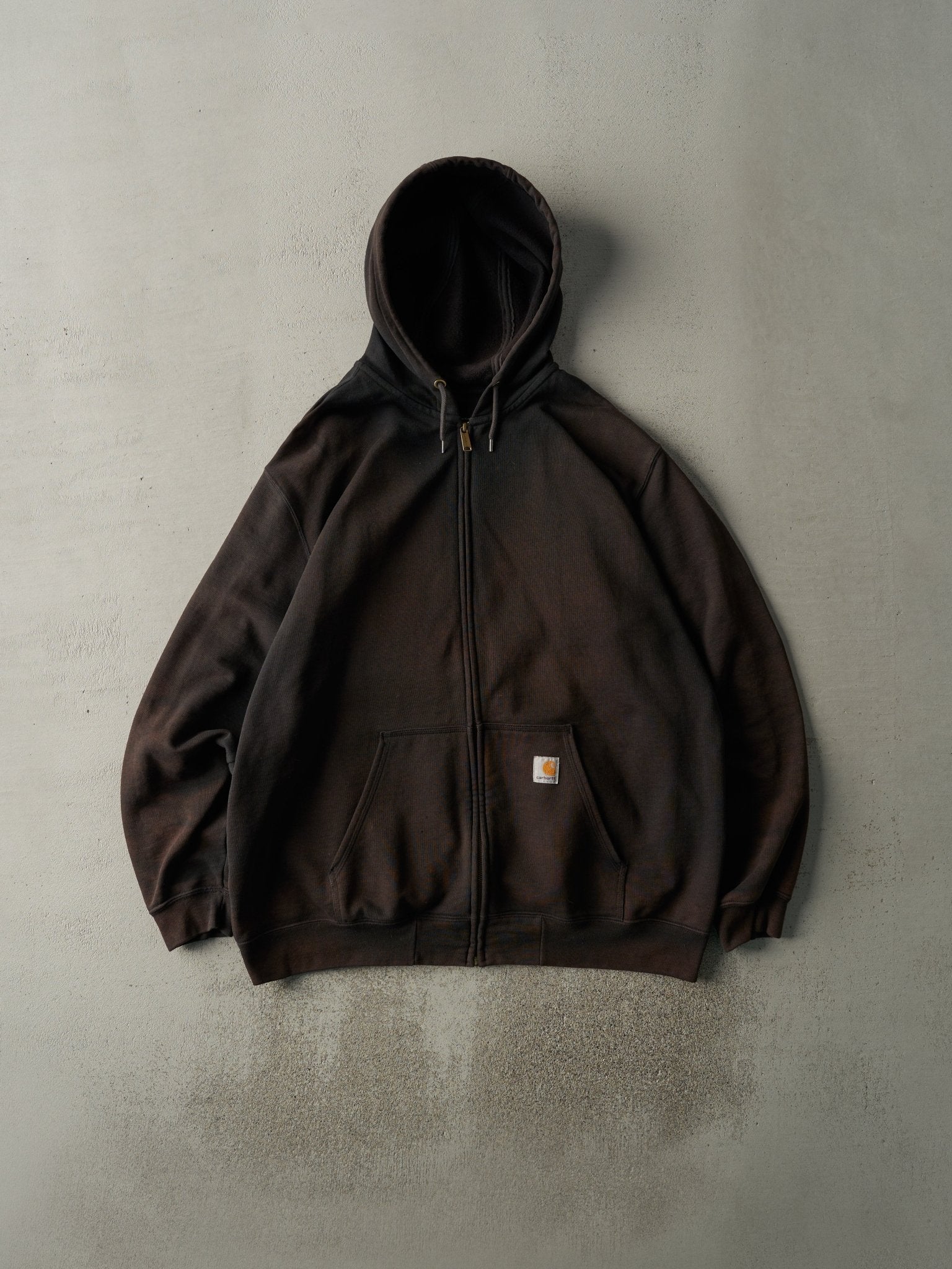 Vintage 90s Sun Faded Black Zip Up Carhartt Hoodie (XXL)
