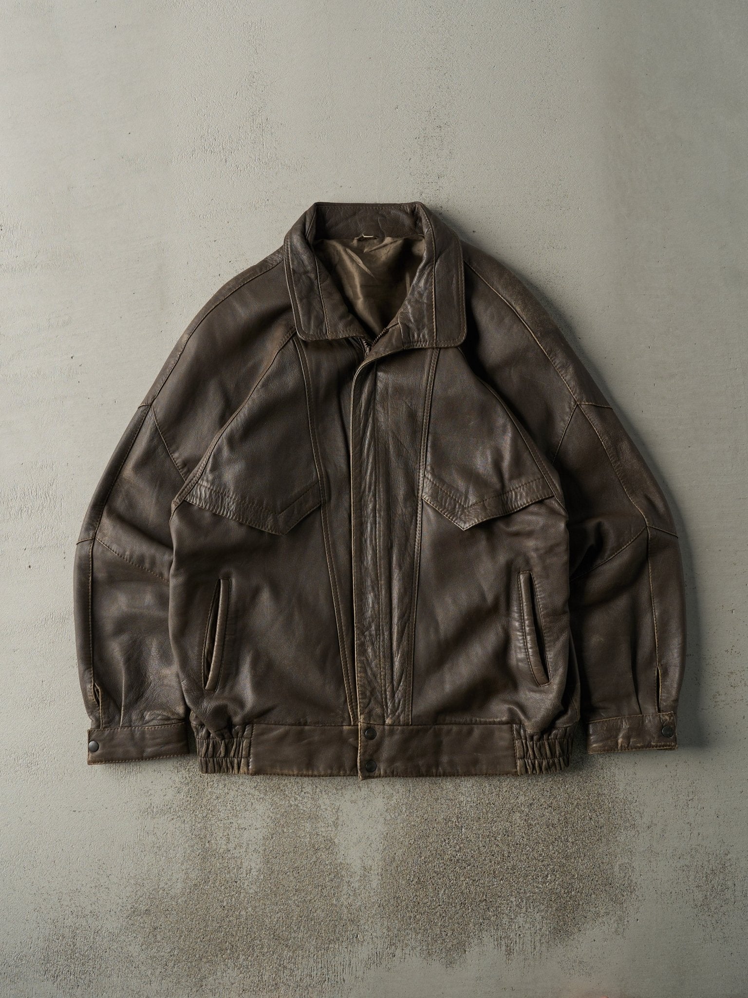 Vintage 90s Faded Brown Leather Jacket (L)