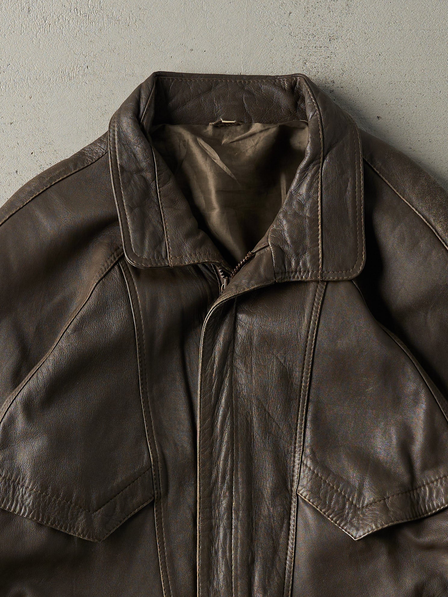 Vintage 90s Faded Brown Leather Jacket (L)