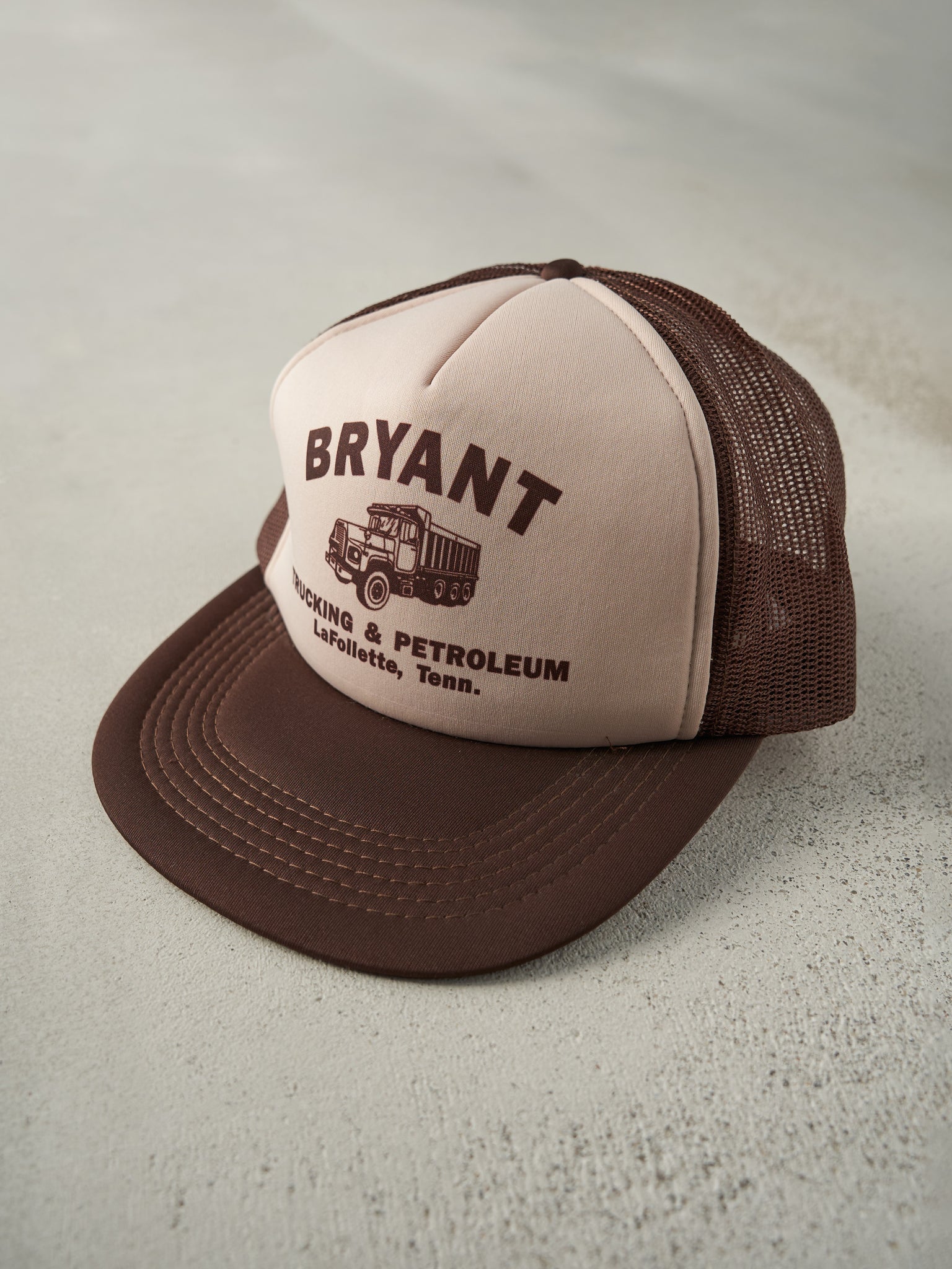 Vintage 80s Brown Bryant Trucking Foam Trucker Hat