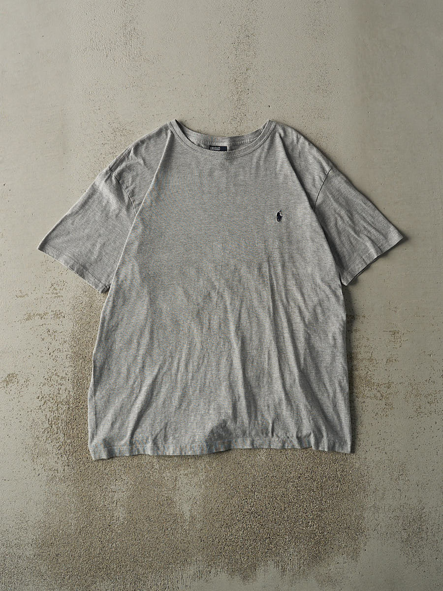 Vintage Y2K Grey Polo Ralph Lauren Logo Tee (L/XL)