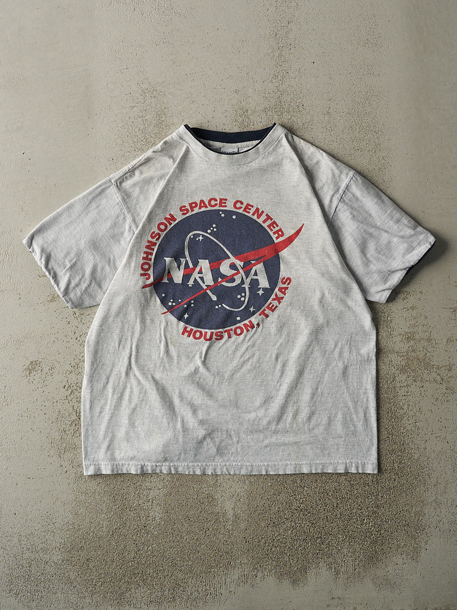 Vintage 90s Heather Grey Nasa Space Center Double Neck Tee (L/XL)