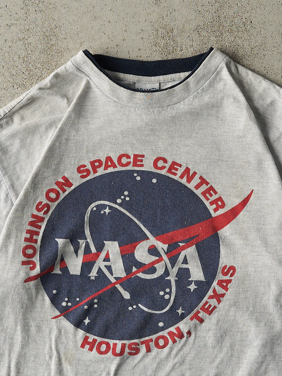 Vintage 90s Heather Grey Nasa Space Center Double Neck Tee (L/XL)