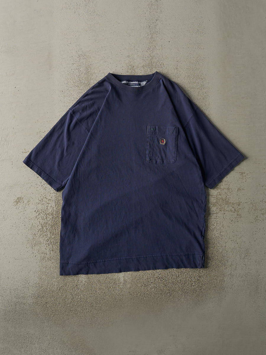 Vintage Y2K Navy Blue Tommy Hilfiger Embroidered Pocket Tee (L/XL)