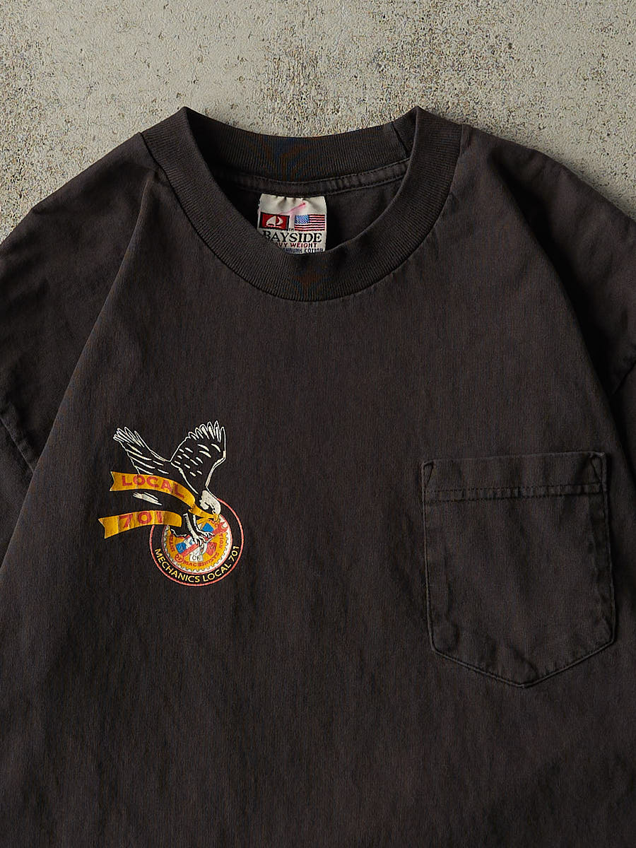 Vintage 90s Faded Black Mechanics Union Harley Davidson Flip Pocket Tee (M/L)