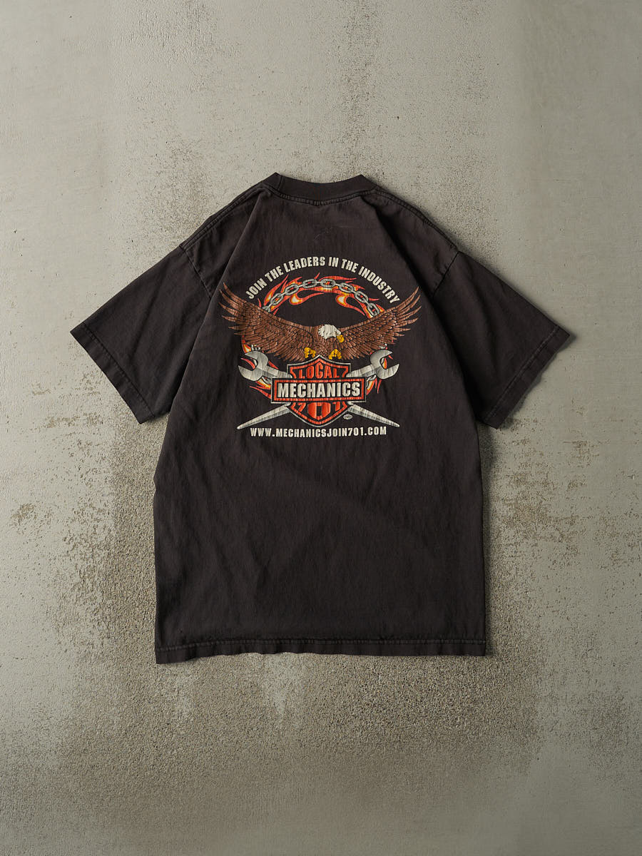 Vintage 90s Faded Black Mechanics Union Harley Davidson Flip Pocket Tee (M/L)