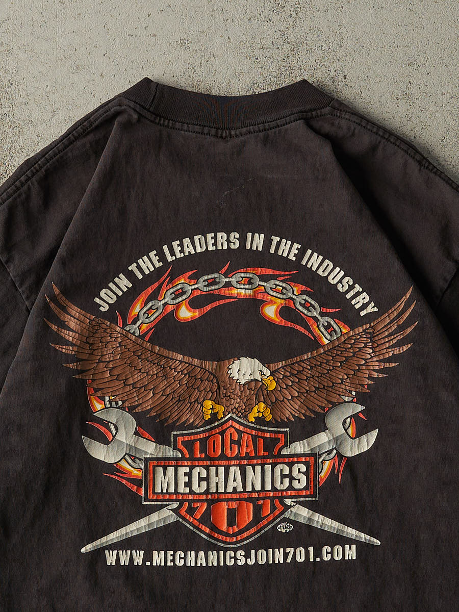 Vintage 90s Faded Black Mechanics Union Harley Davidson Flip Pocket Tee (M/L)