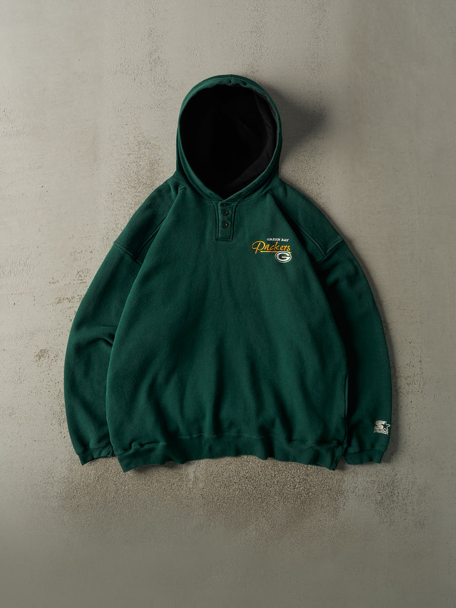Vintage 90s Green Green Bay Packers Embroidered Quarter Button Hoodie (XXL)
