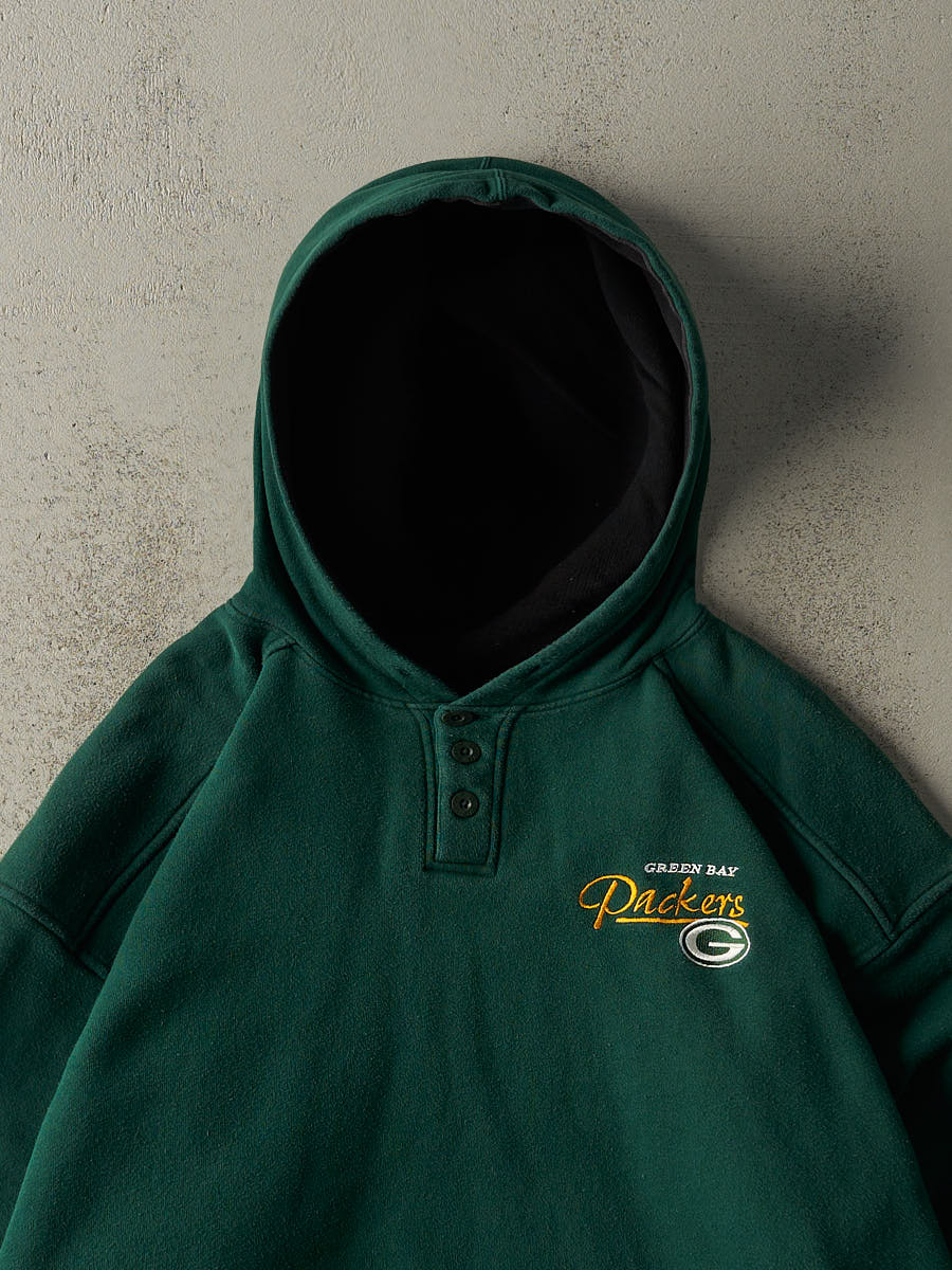 Vintage 90s Green Green Bay Packers Embroidered Quarter Button Hoodie (XXL)