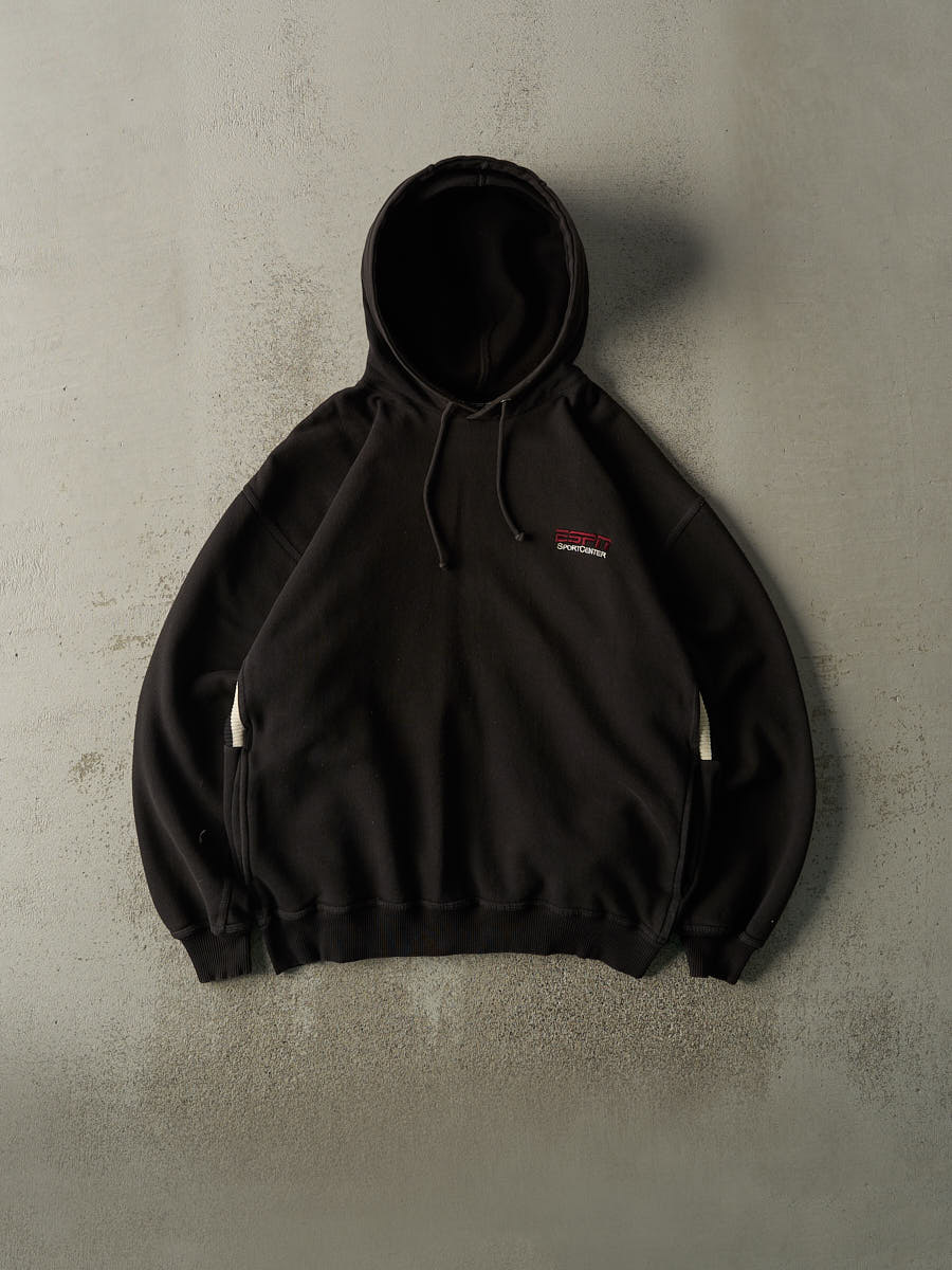Vintage 90s Black ESPN Embroidered Knit Striped Hoodie (L)
