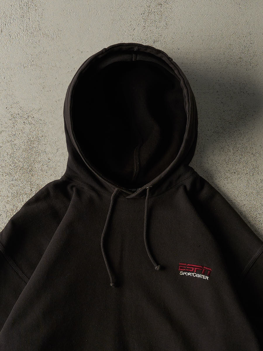 Vintage 90s Black ESPN Embroidered Knit Striped Hoodie (L)