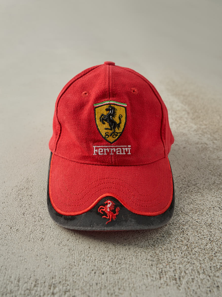 Vintage 90s Red Embroidered Ferrari Strapback Hat