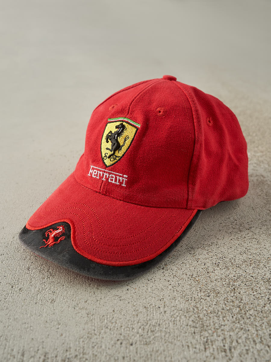 Vintage 90s Red Embroidered Ferrari Strapback Hat