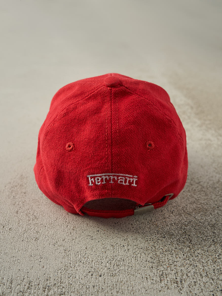 Vintage 90s Red Embroidered Ferrari Strapback Hat