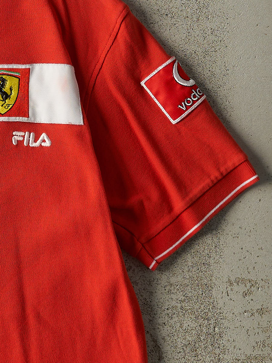 Vintage Y2K Red Fila x Ferrari Embroidered Textured Tee (M/L)