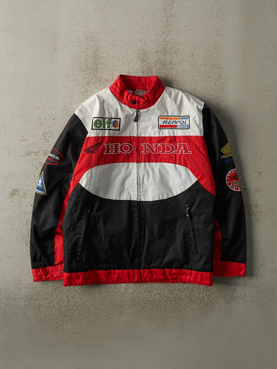 Vintage Y2K Red, White & Black Honda Racing Jacket (L)