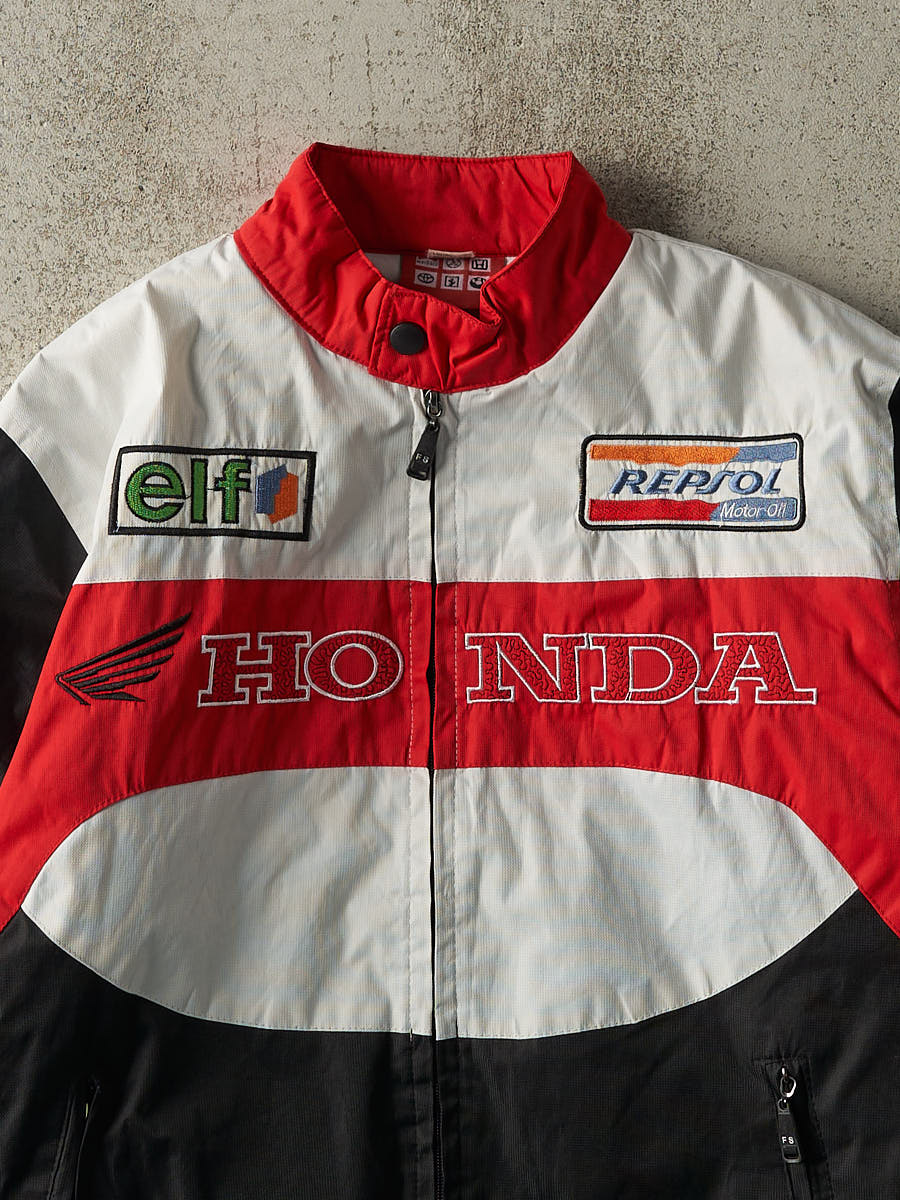 Vintage Y2K Red, White & Black Honda Racing Jacket (L)