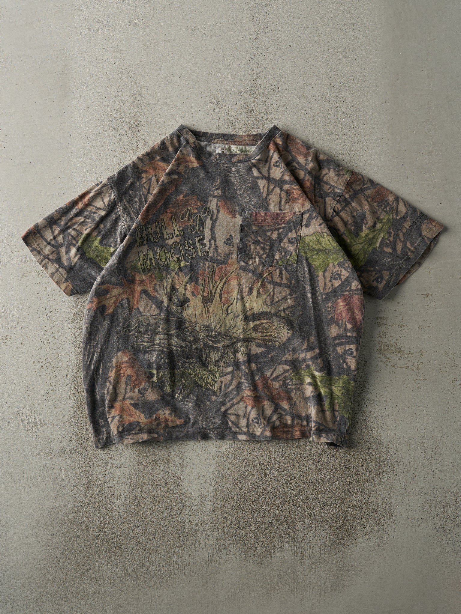 Vintage Y2K Camo Rough Trail "Bull Moose" Boxy Pocket Tee (L)