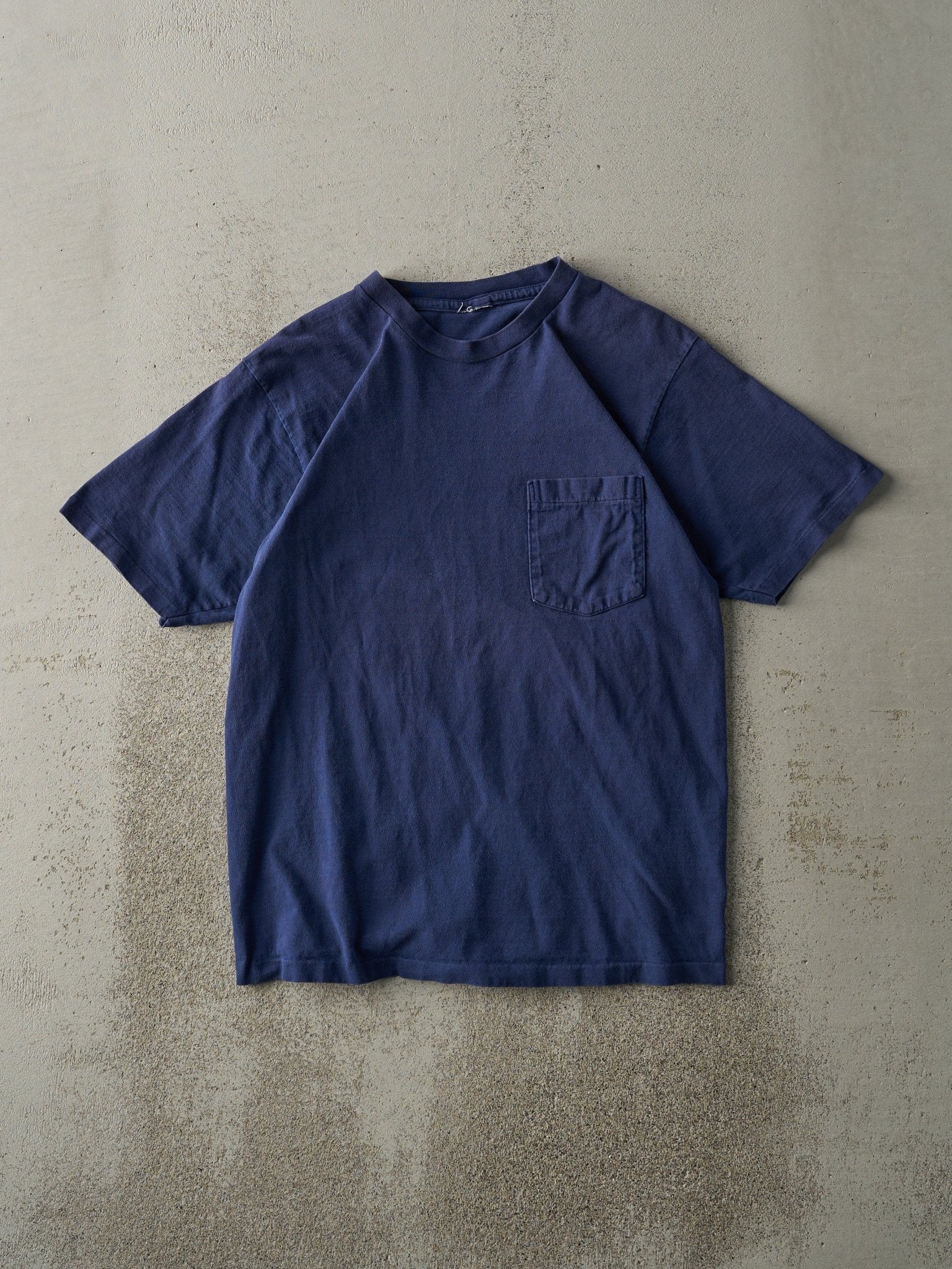 Vintage 90s Navy Blue Blank Single Stitch Pocket Tee (S)