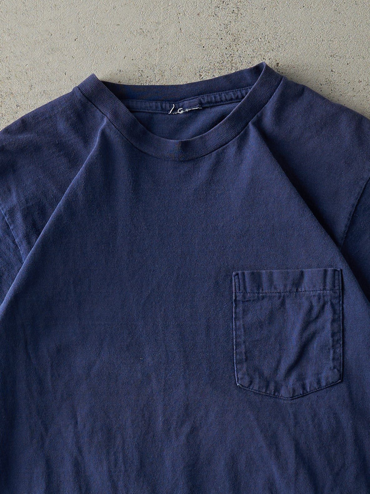 Vintage 90s Navy Blue Blank Single Stitch Pocket Tee (S)