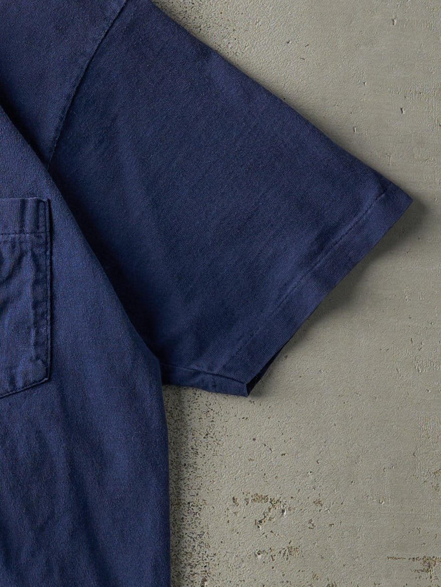 Vintage 90s Navy Blue Blank Single Stitch Pocket Tee (S)