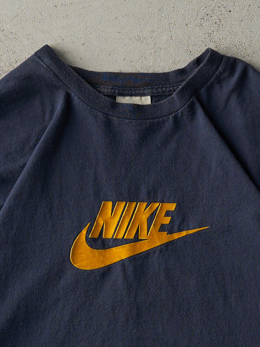 Vintage Y2K Navy Blue Felt Nike Logo Tee (M)